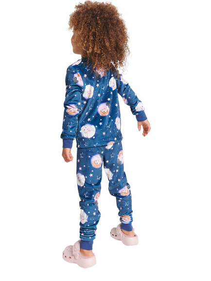 Brand Threads Kids' Disney Frozen Fleece Pyjama Set, Blue/Multi - view 2, Blue/Multi