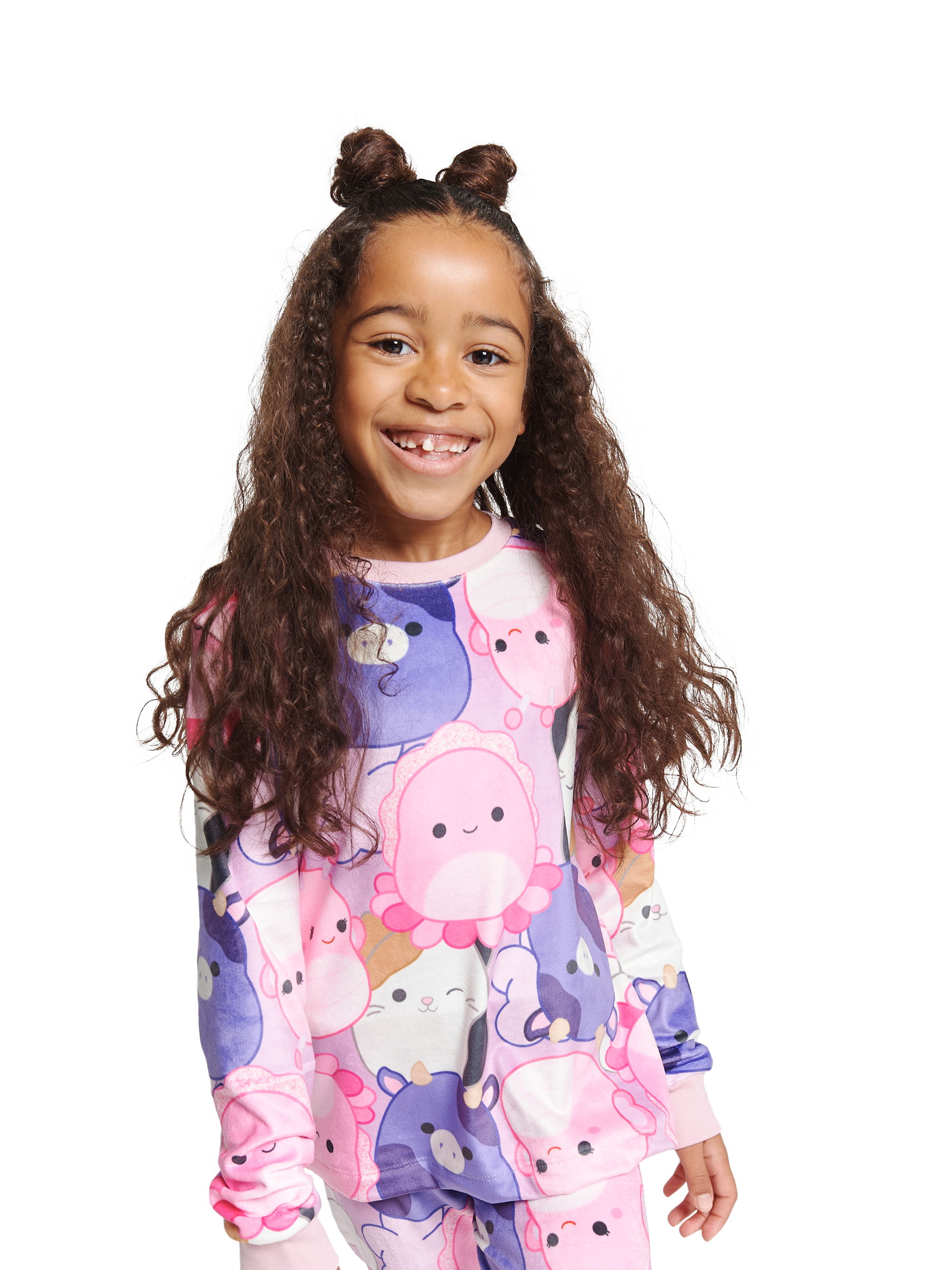 Product image 1 of 4, which shows Brand Threads Kids' Squishmallows Pyjama Set, Pink, 5-6 years