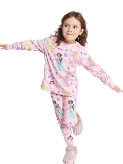 Brand Threads Kids' Disney Princess Long Sleeve Pyjama Set, Pink/Multi, Pink/Multi