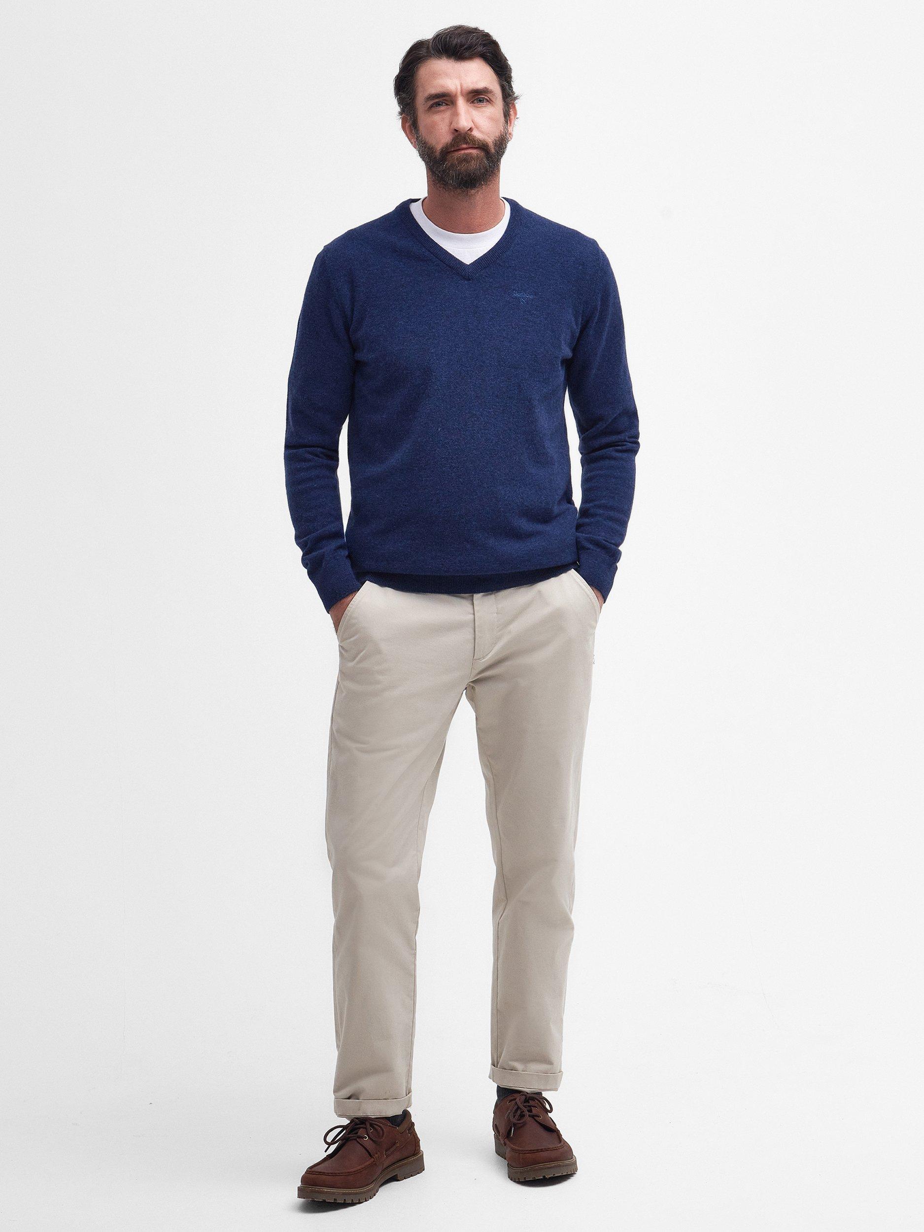 Product image 3 of 7, which shows Barbour Essential Wool V-Neck Knit Jumper, Deep Blue, XXL