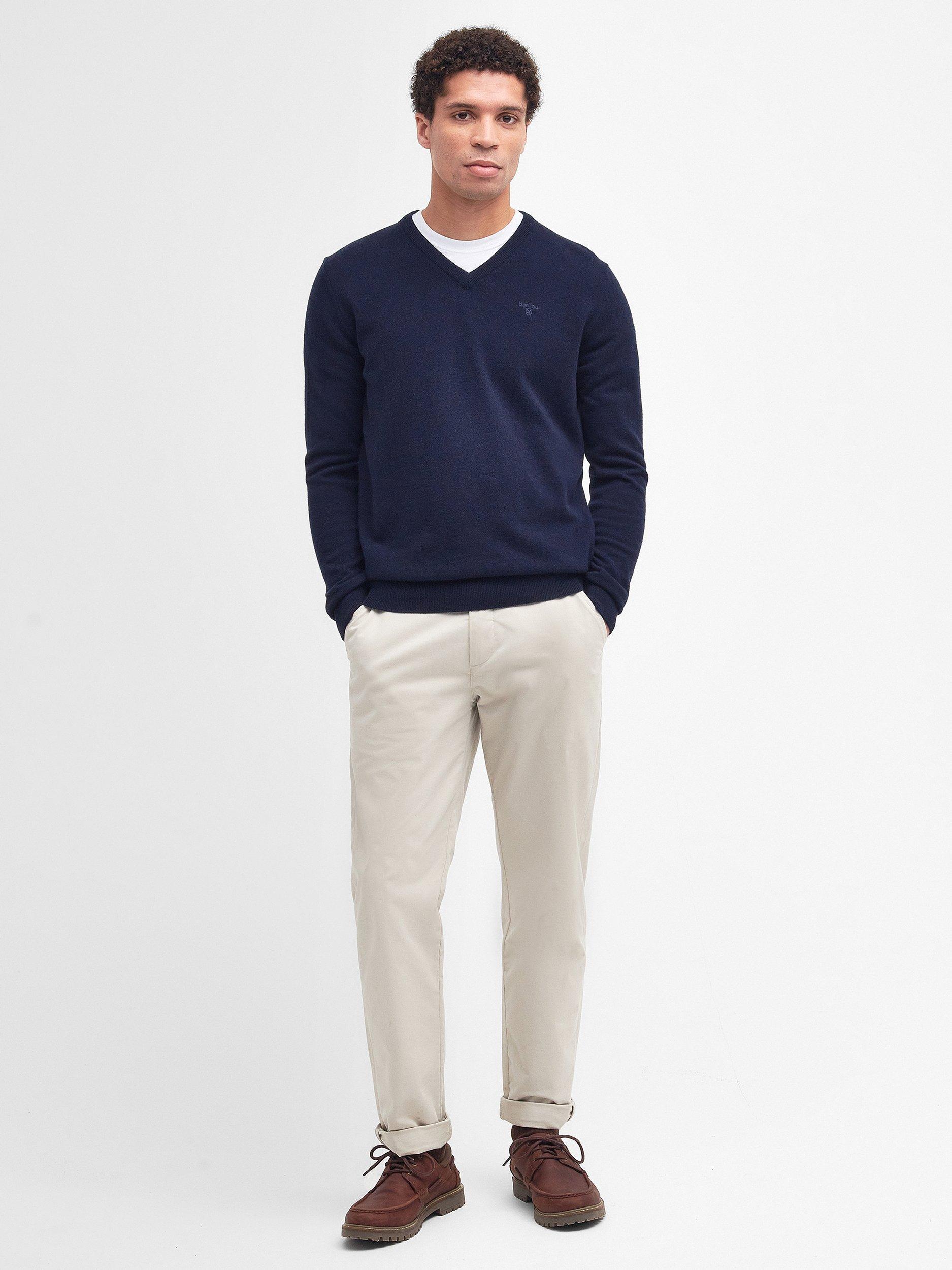 Product image 3 of 7, which shows Barbour Essential Wool V-Neck Knit Jumper, Navy, 4XL