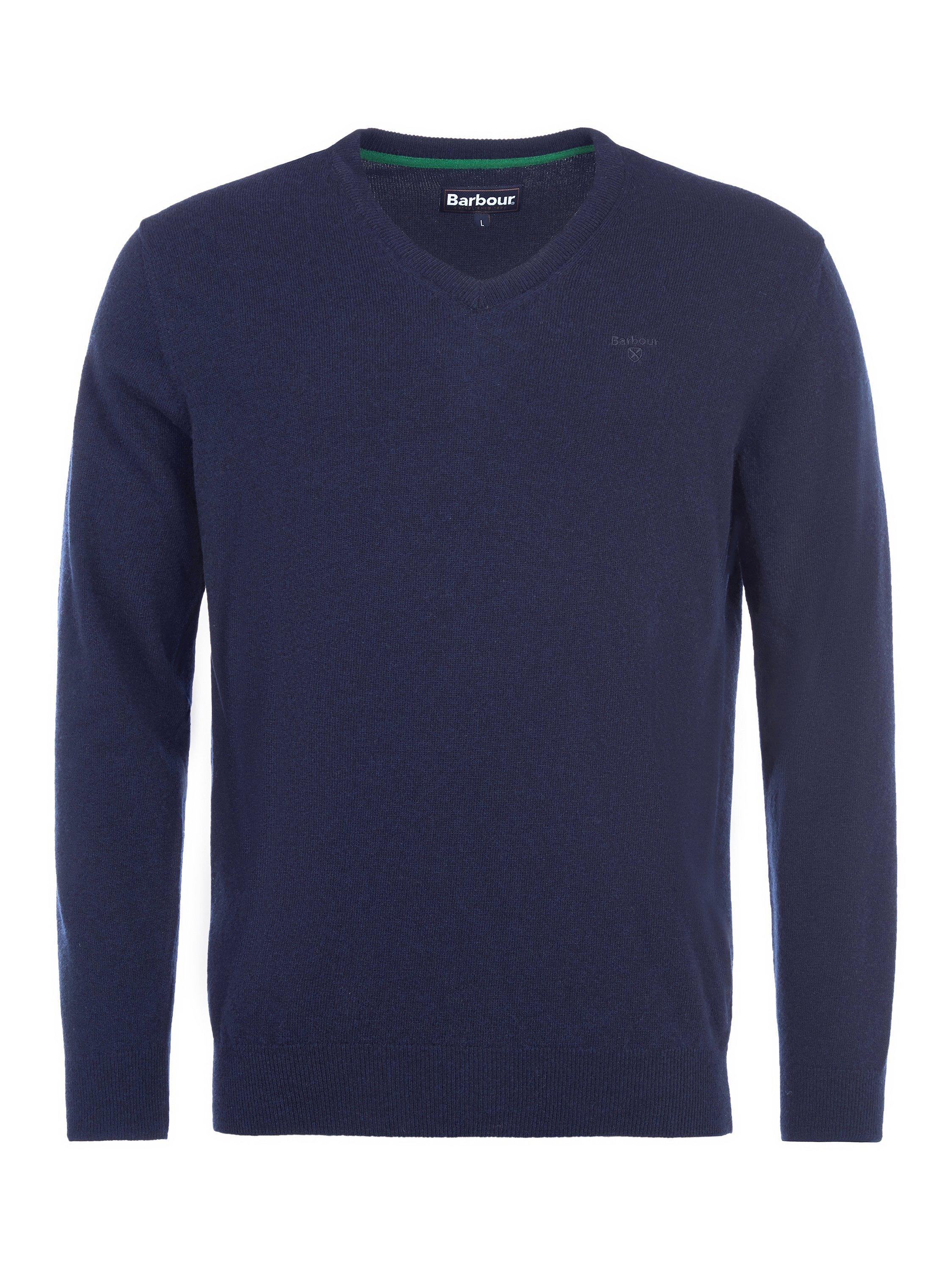 Product image 4 of 7, which shows Barbour Essential Wool V-Neck Knit Jumper, Navy, 4XL