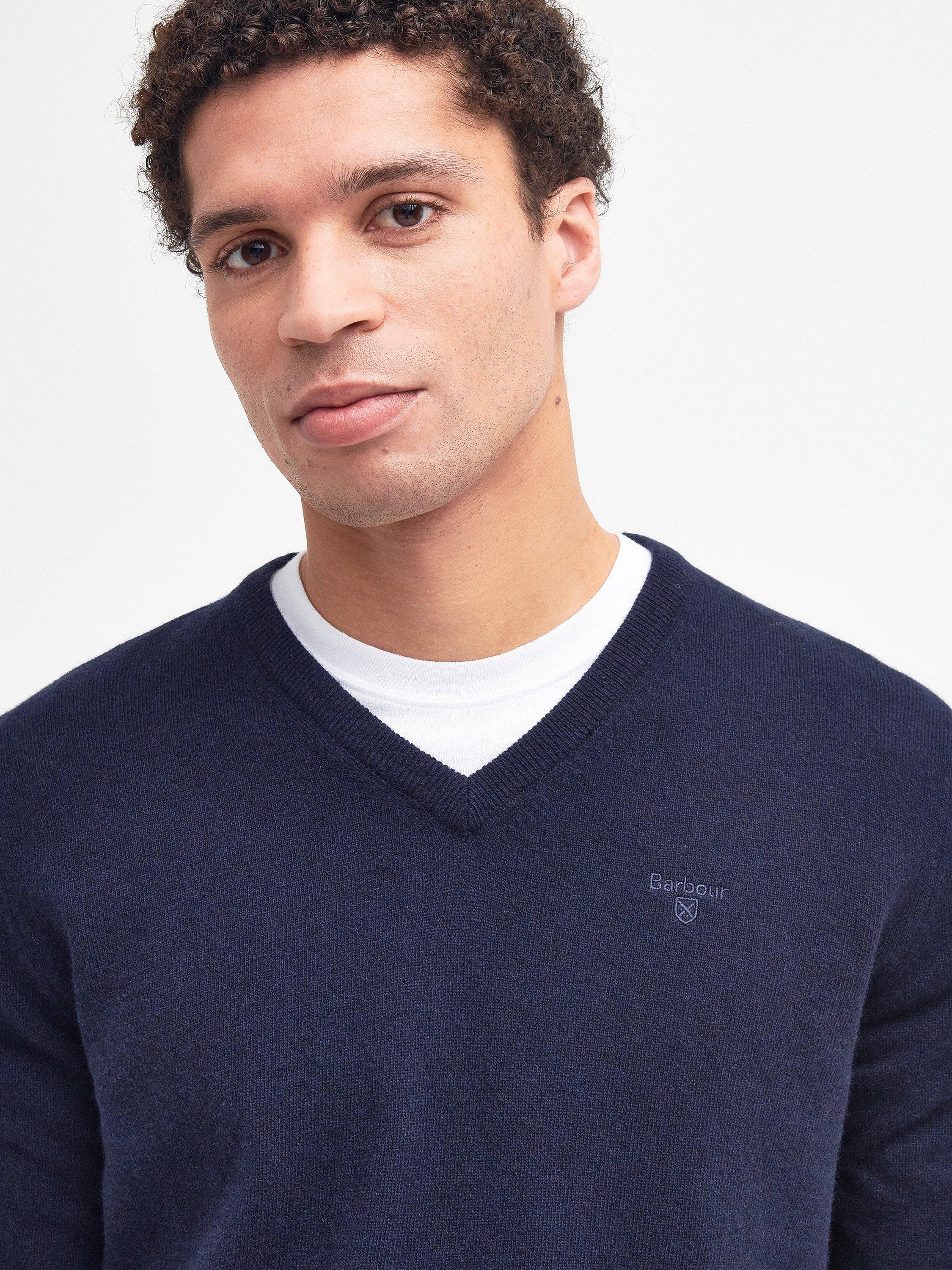 Product image 5 of 7, which shows Barbour Essential Wool V-Neck Knit Jumper, Navy, 4XL
