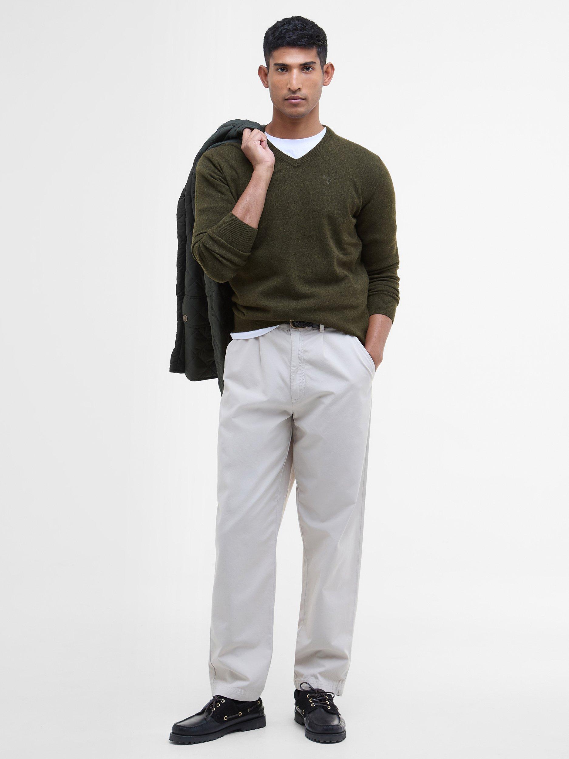 Product image 3 of 9, which shows Barbour Essential Wool V-Neck Knit Jumper, Seaweed, XXXL