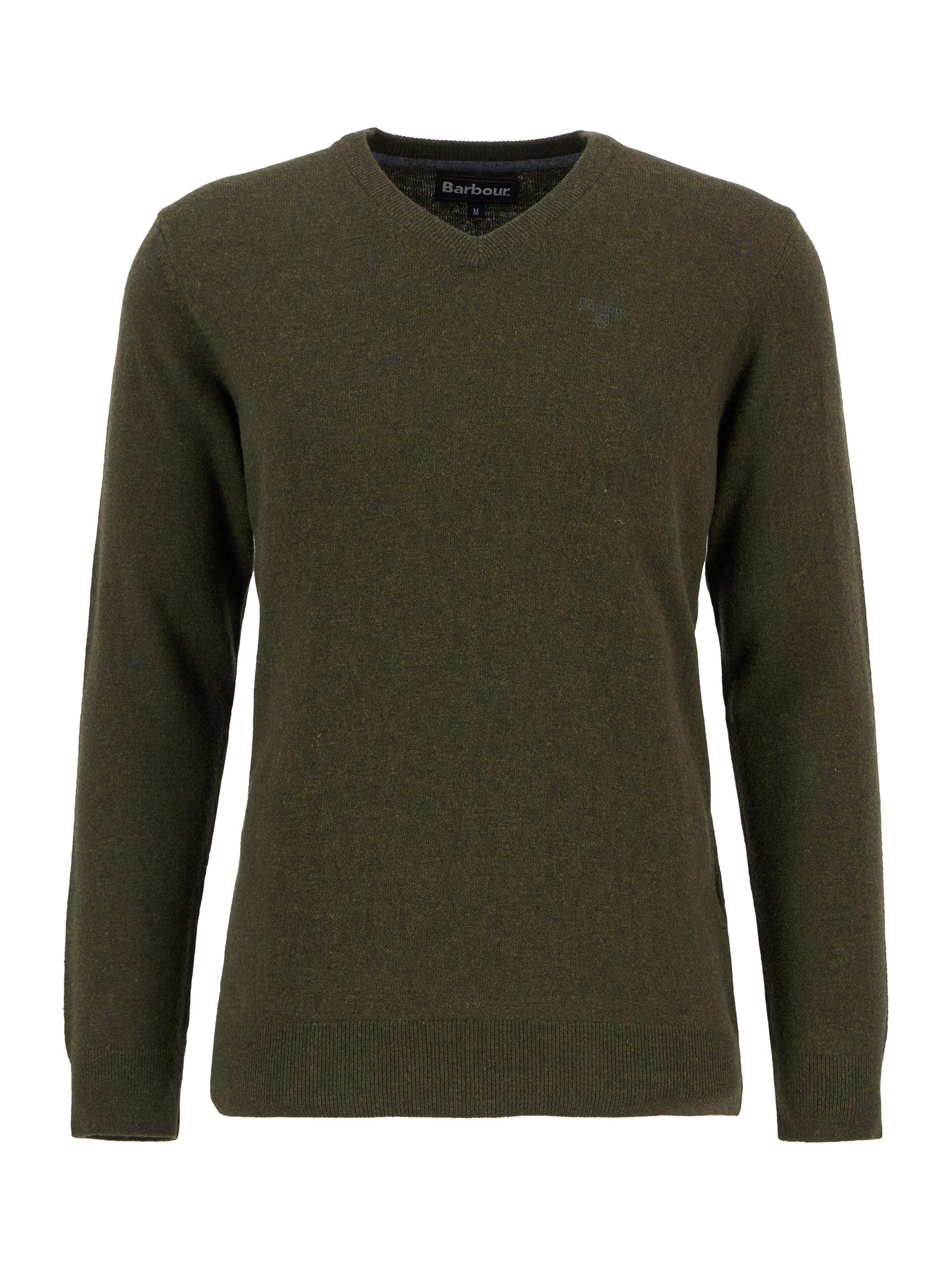 Product image 4 of 9, which shows Barbour Essential Wool V-Neck Knit Jumper, Seaweed, XXXL