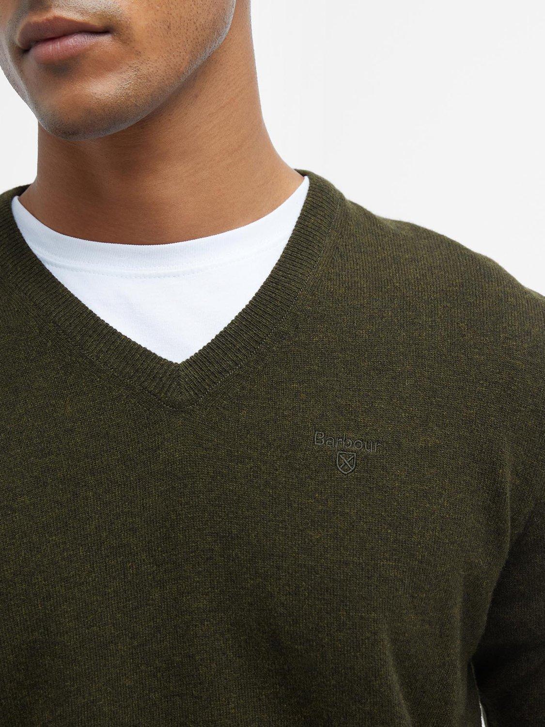 Product image 6 of 9, which shows Barbour Essential Wool V-Neck Knit Jumper, Seaweed, XXXL