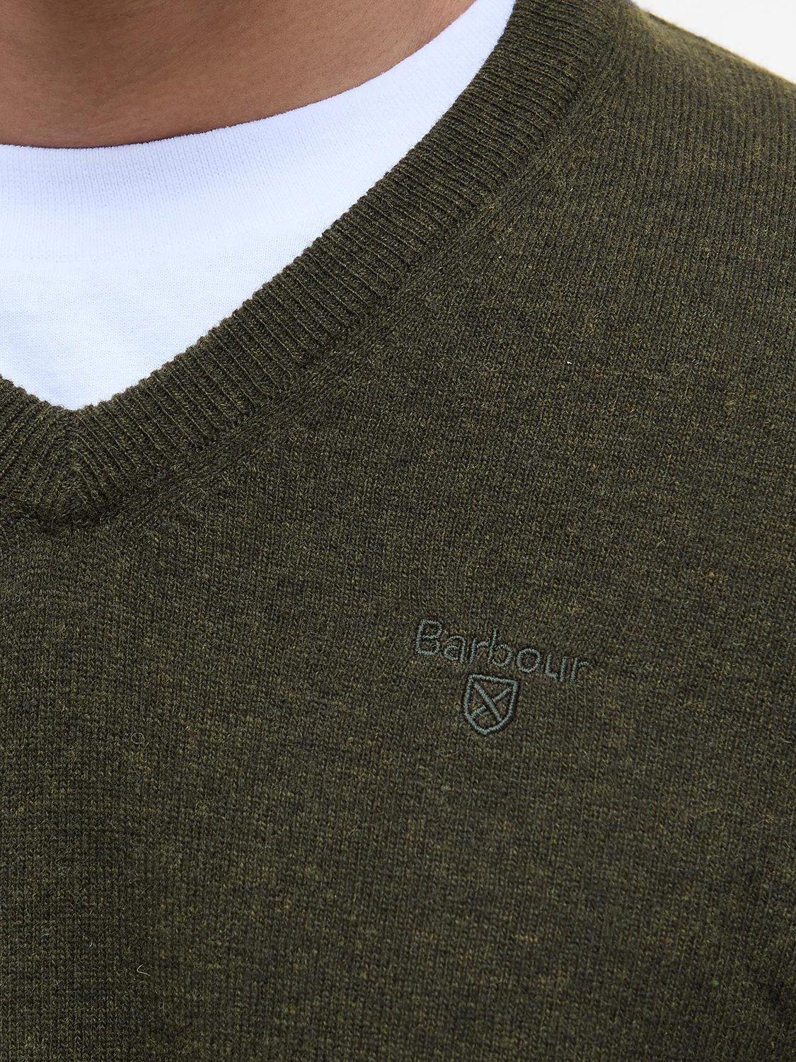 Product image 8 of 9, which shows Barbour Essential Wool V-Neck Knit Jumper, Seaweed, XXXL