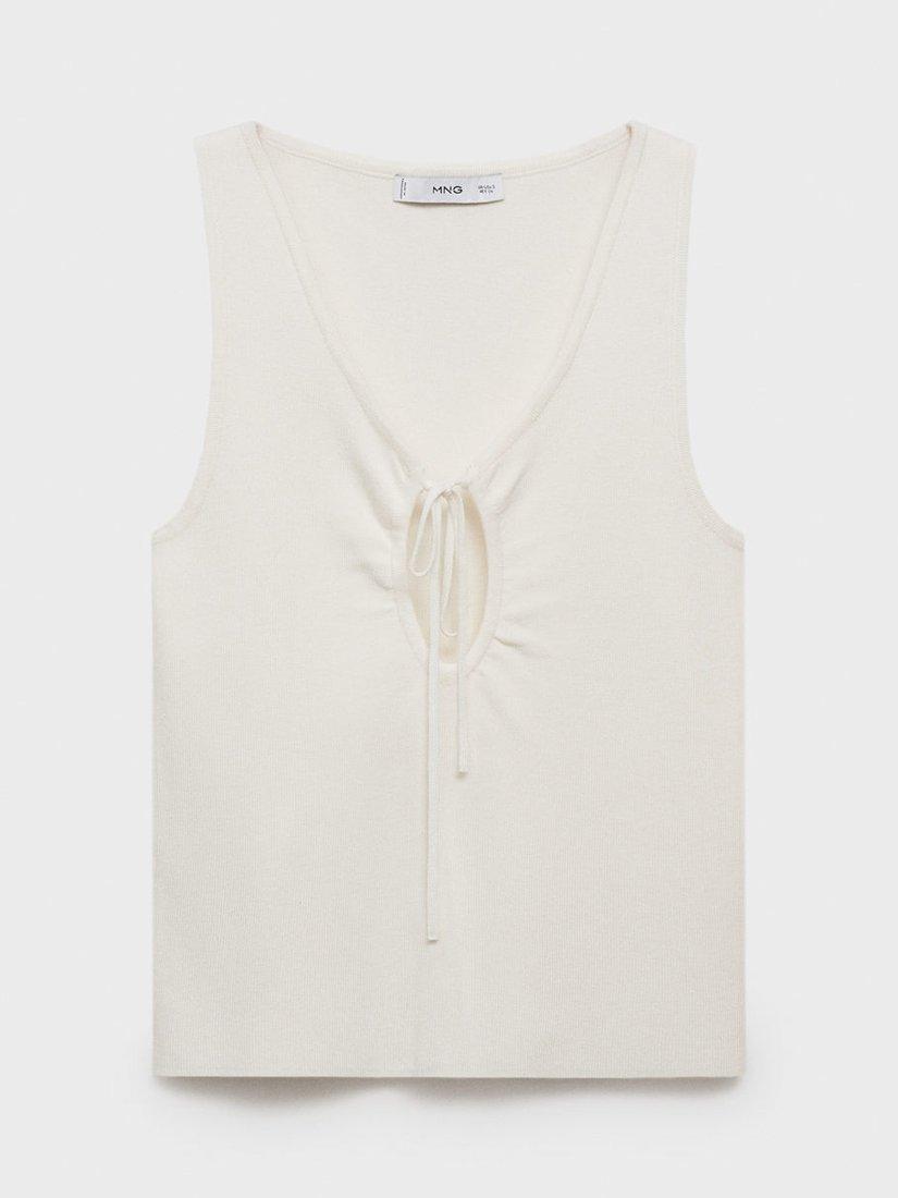Product image 3 of 7, which shows Mango Forat Sleeveless V Neck Vest, Light Beige, L