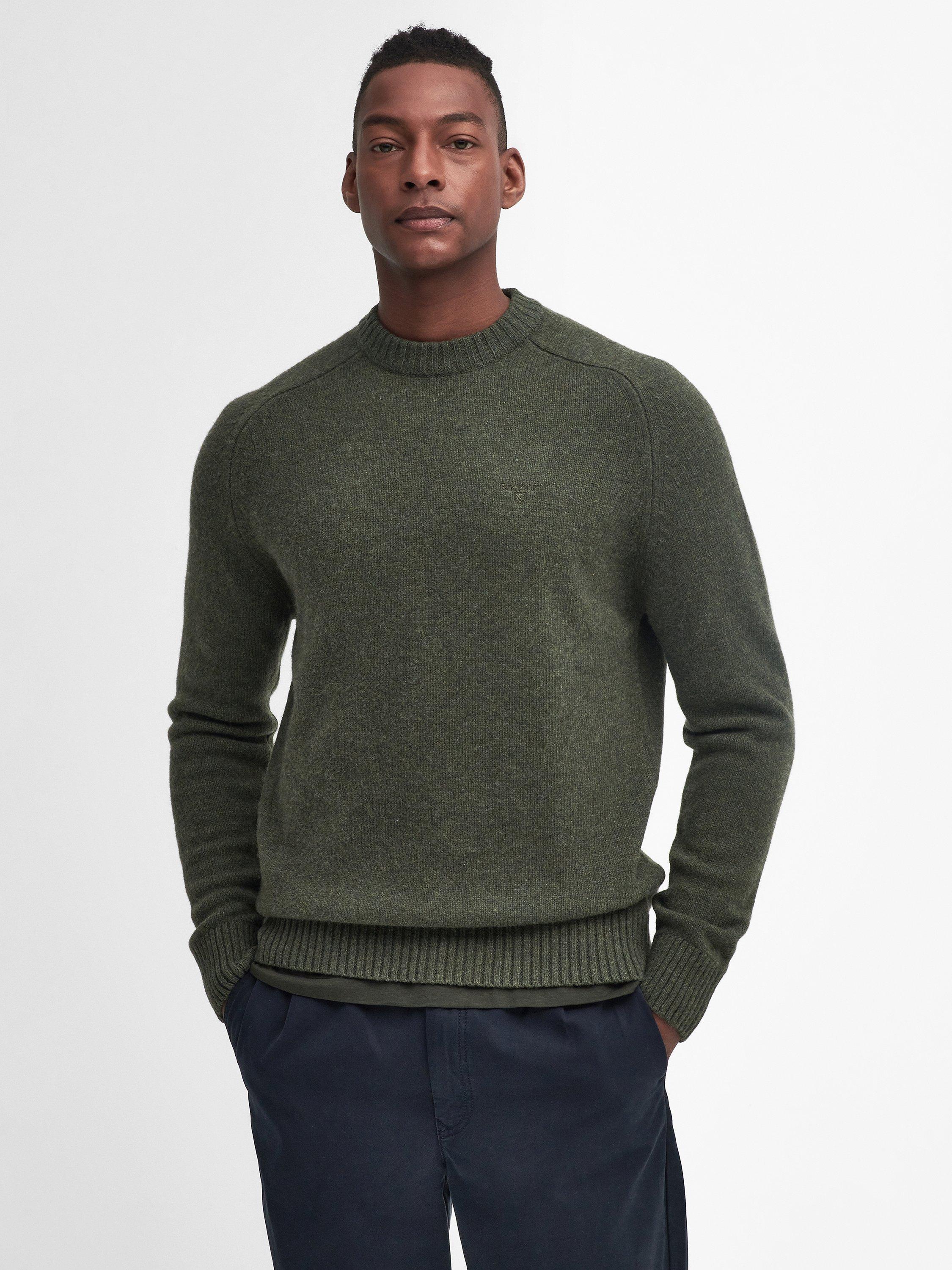 Product image 1 of 6, which shows Barbour Grangetown Crew Neck Jumper, Inky Blue, Mid Olive, S