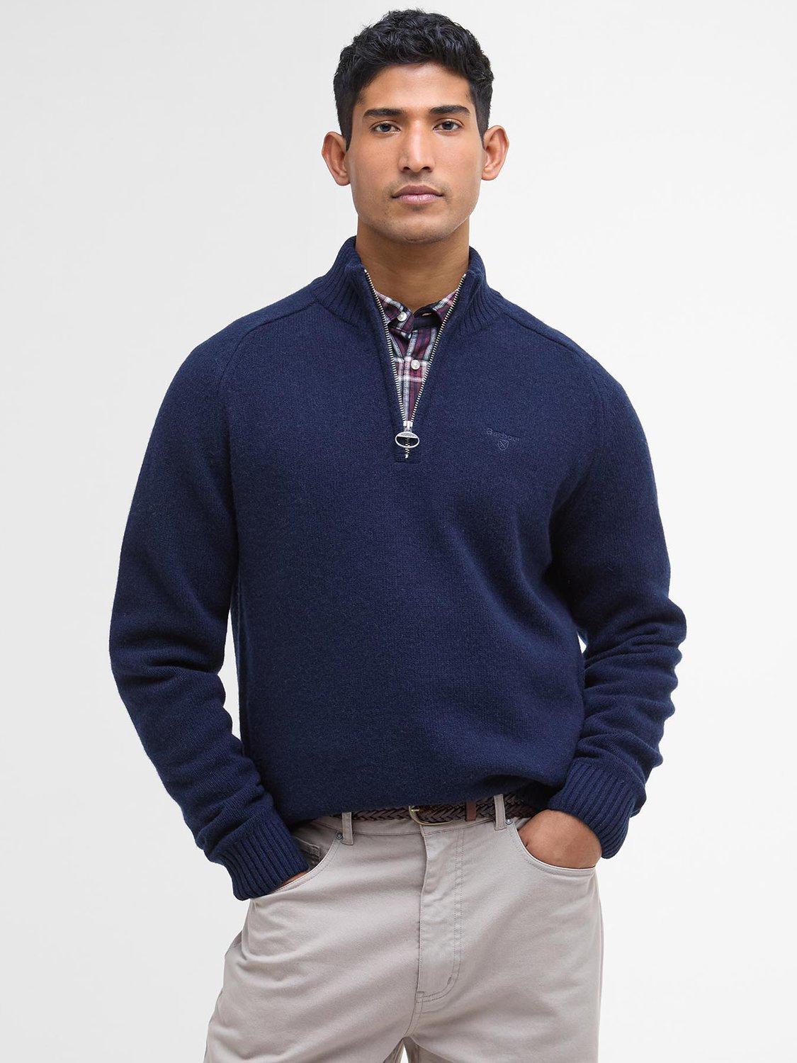 Product image 1 of 6, which shows Barbour Grangetown Half-Zip Wool Jumper, Navy, L