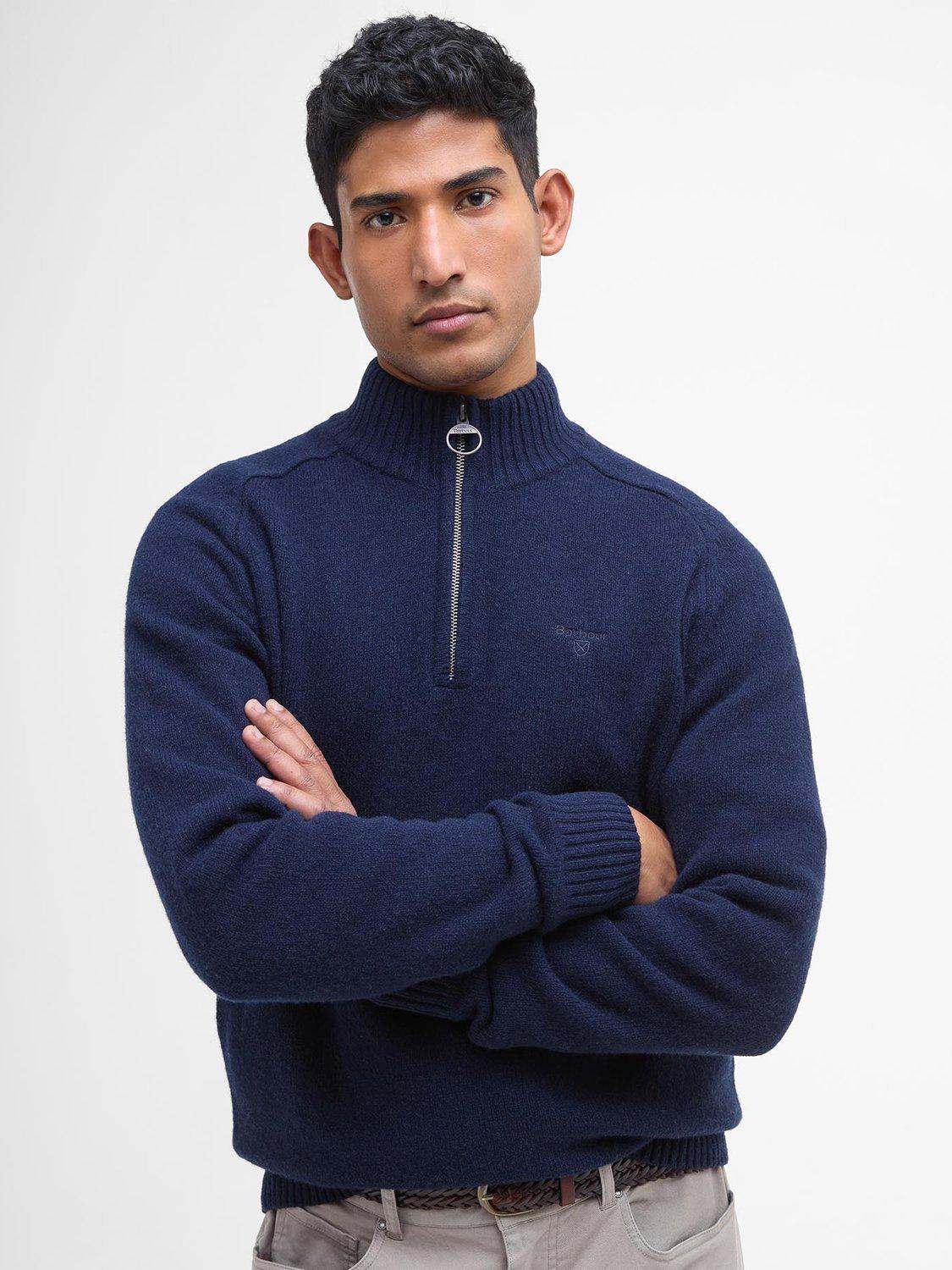 Product image 3 of 6, which shows Barbour Grangetown Half-Zip Wool Jumper, Navy, L
