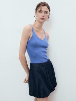 Mango Spaghetti Strap V Neck Vest, Pastel Blue