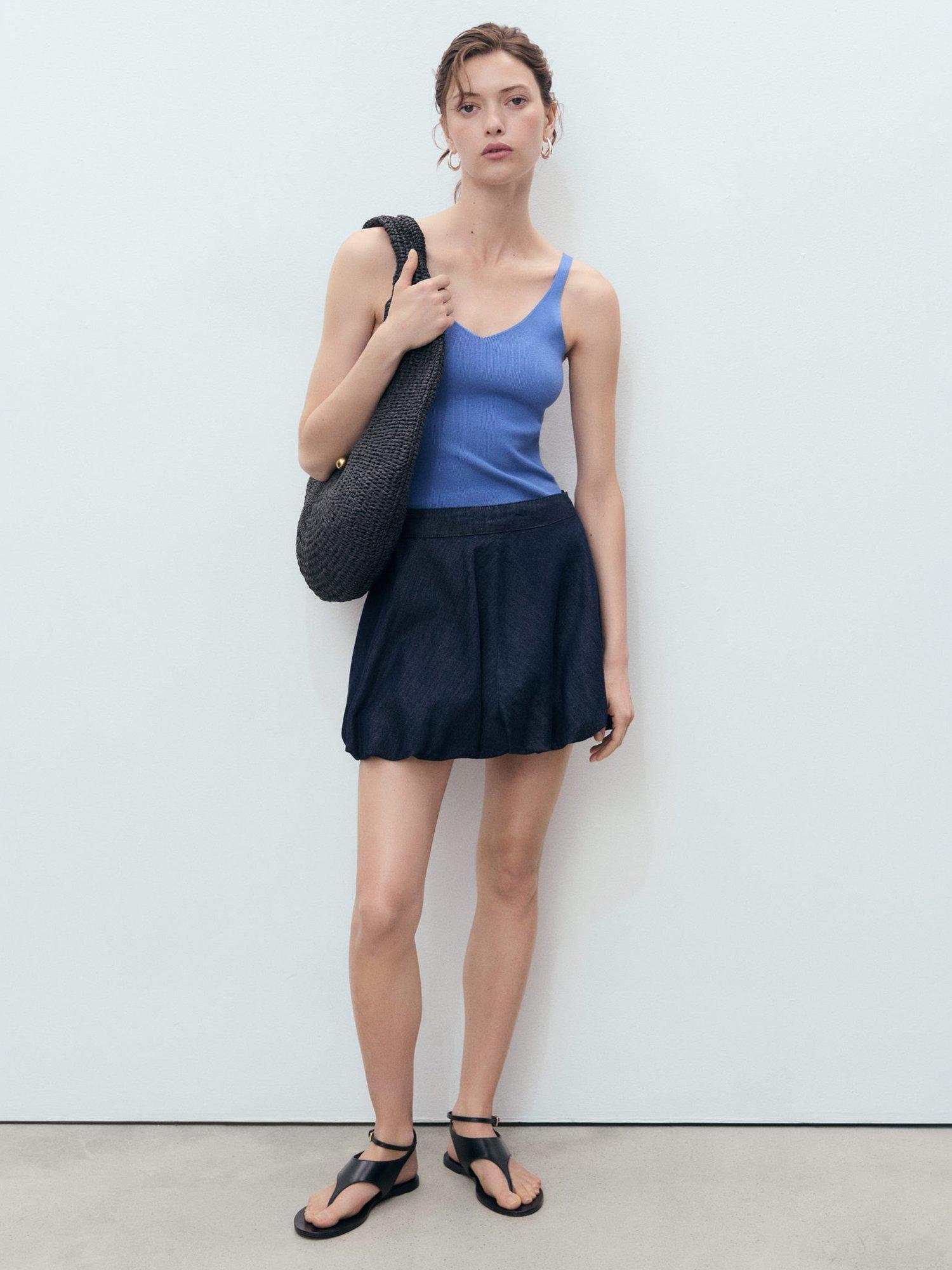Product image 2 of 7, which shows Mango Spaghetti Strap V Neck Vest, Pastel Blue, S