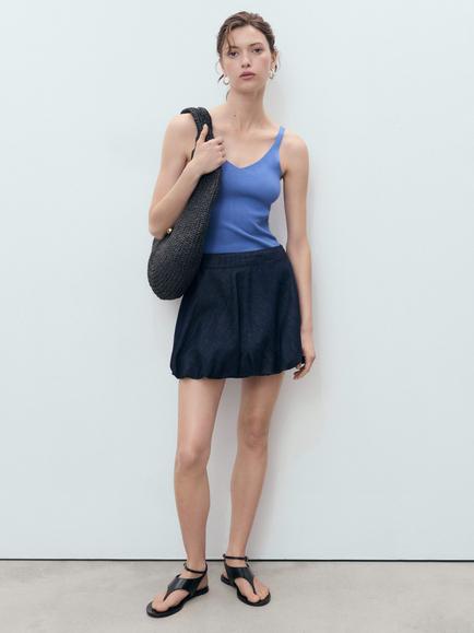 Mango Spaghetti Strap V Neck Vest - view 2, Pastel Blue