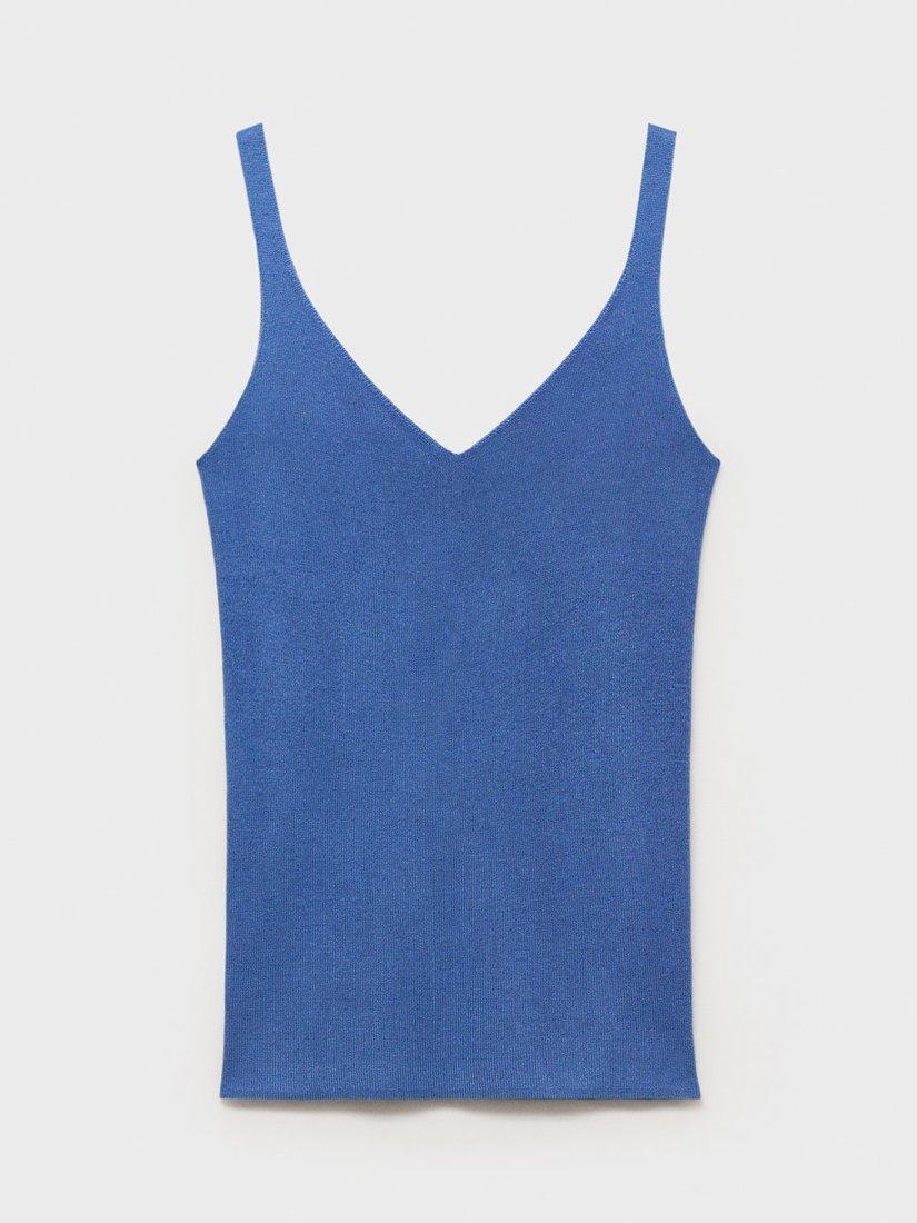 Product image 3 of 7, which shows Mango Spaghetti Strap V Neck Vest, Pastel Blue, S