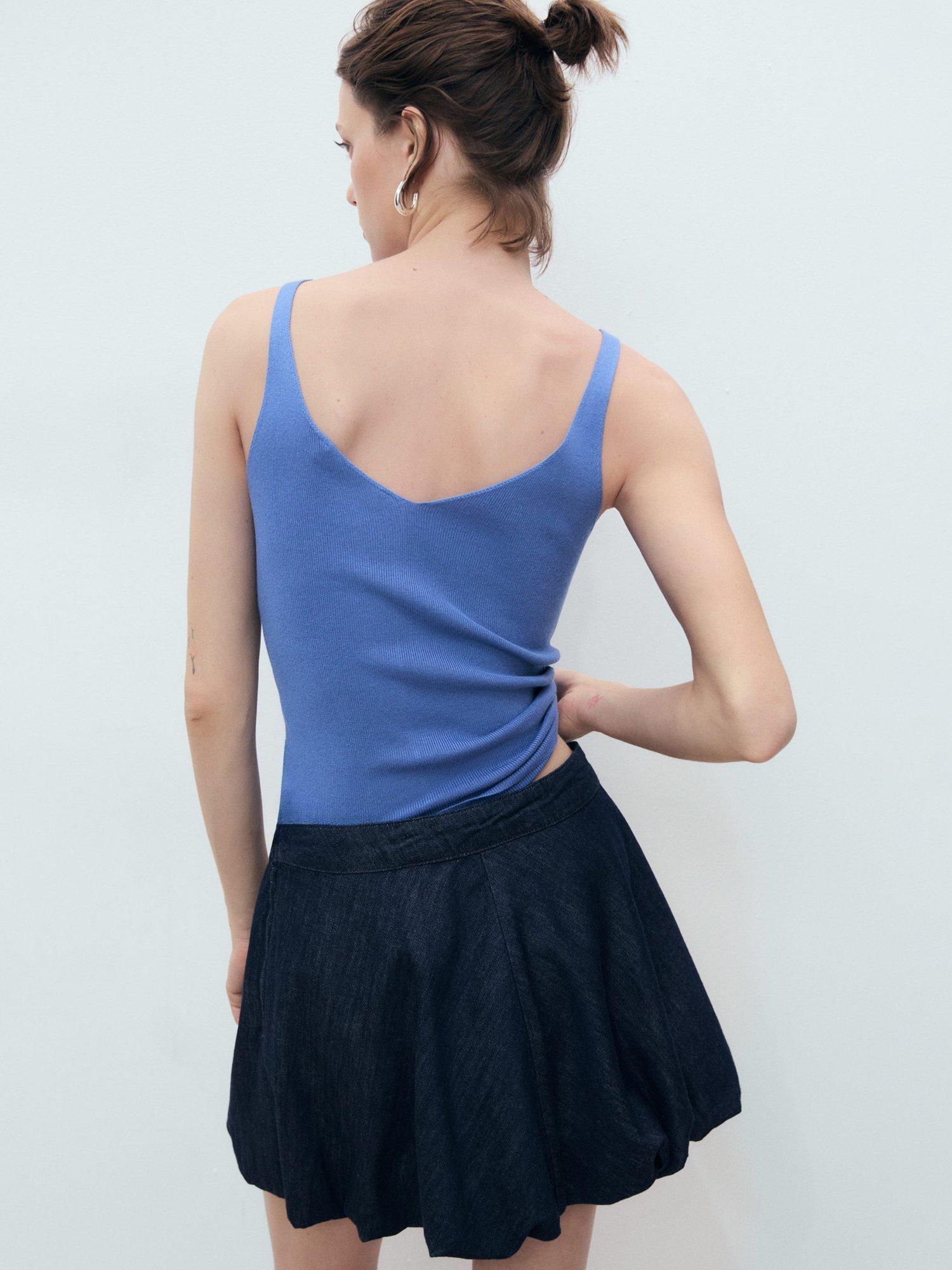 Product image 4 of 7, which shows Mango Spaghetti Strap V Neck Vest, Pastel Blue, S