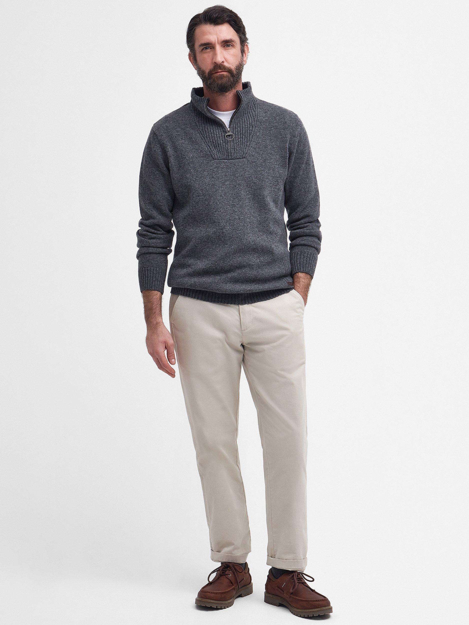 Product image 3 of 9, which shows Barbour Zip-Neck Funnel Neck Wool Jumper, Storm Grey, XL