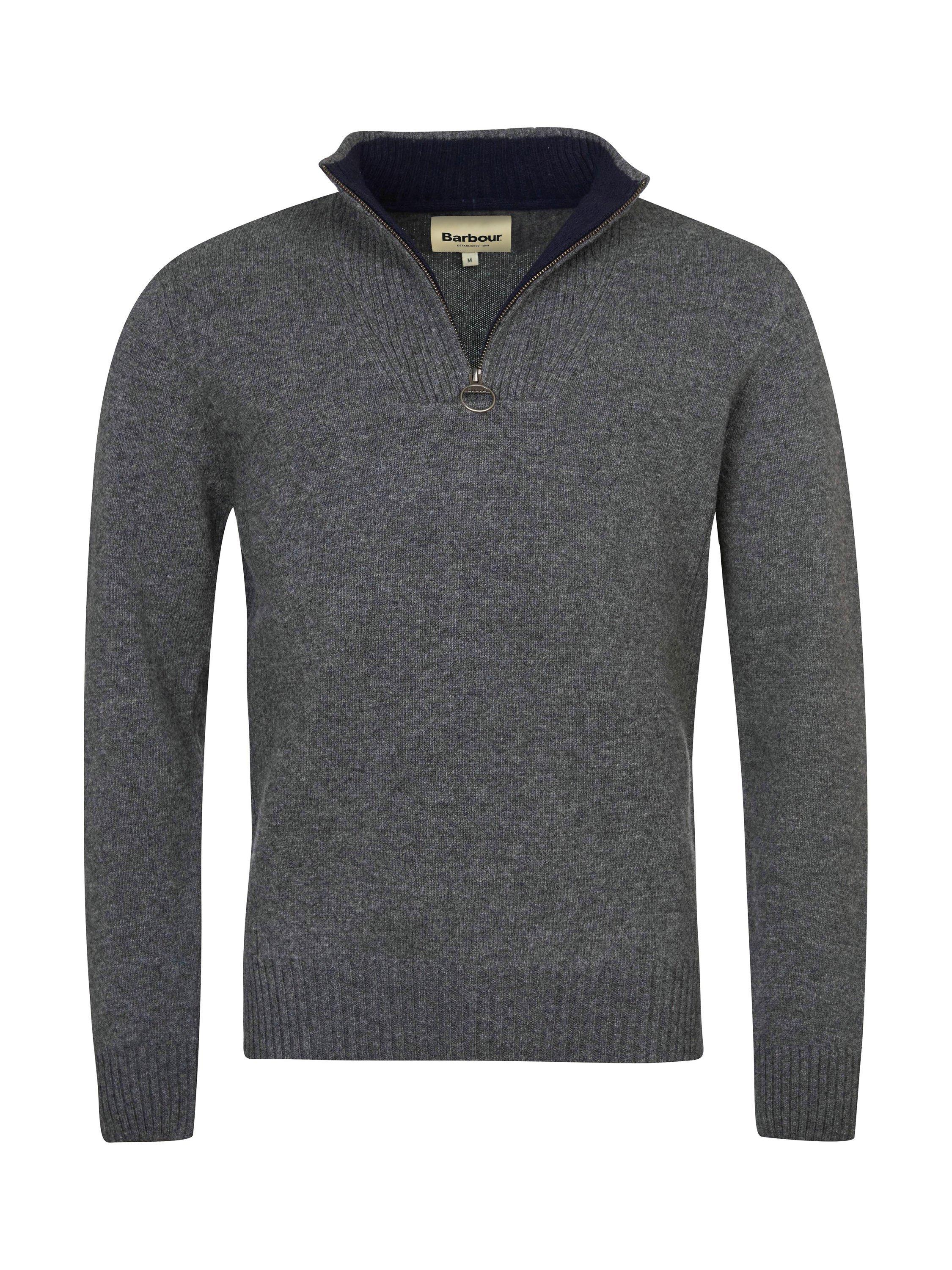 Product image 4 of 9, which shows Barbour Zip-Neck Funnel Neck Wool Jumper, Storm Grey, XL