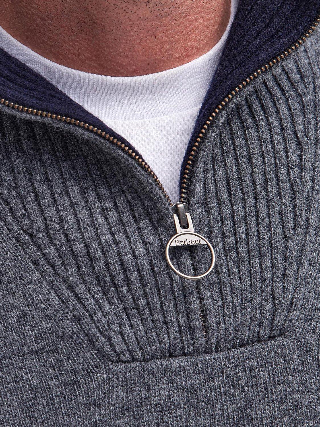Product image 6 of 9, which shows Barbour Zip-Neck Funnel Neck Wool Jumper, Storm Grey, XL