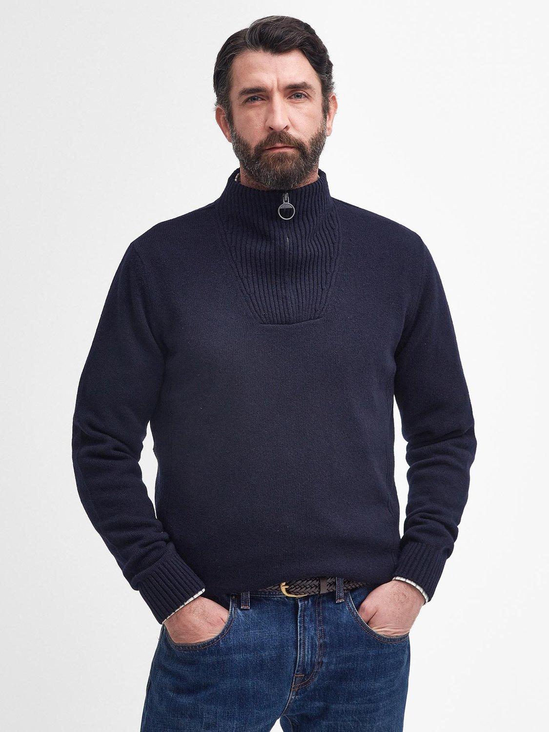 Product image 1 of 8, which shows Barbour Nelson Essential Half Zip Wool Jumper, Navy, L