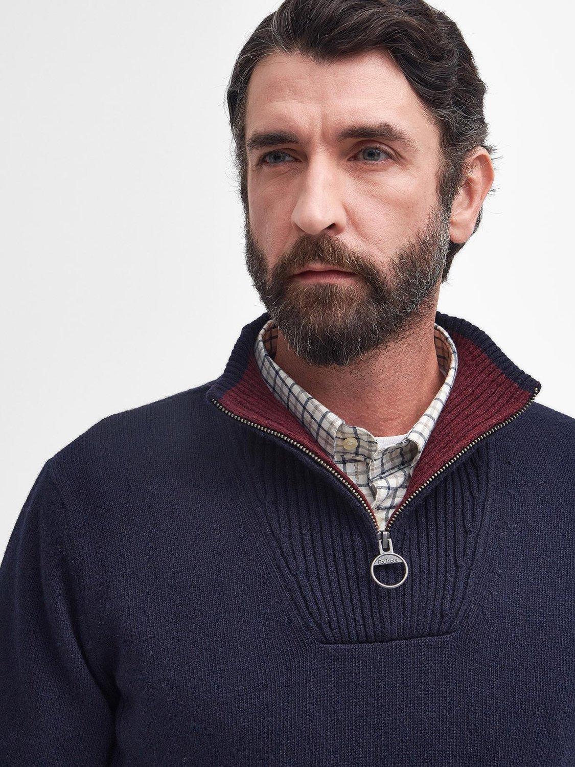 Product image 4 of 8, which shows Barbour Nelson Essential Half Zip Wool Jumper, Navy, L