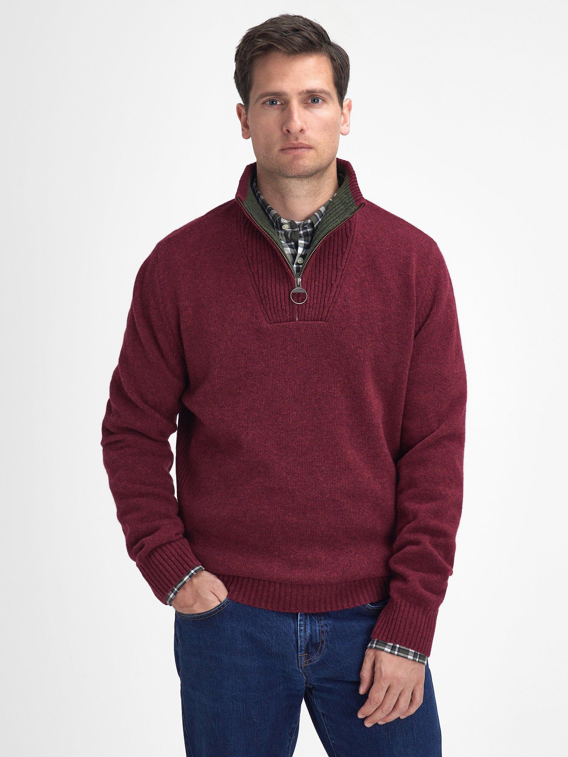 Product image 1 of 5, which shows Barbour Zip-Neck Funnel Neck Wool Jumper, Port, S
