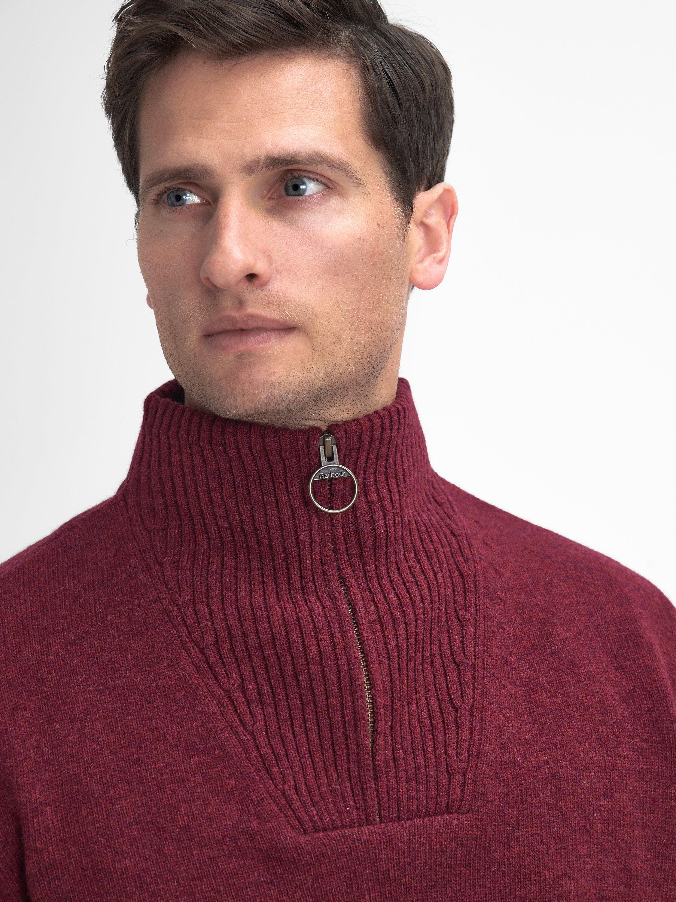 Product image 3 of 5, which shows Barbour Zip-Neck Funnel Neck Wool Jumper, Port, S