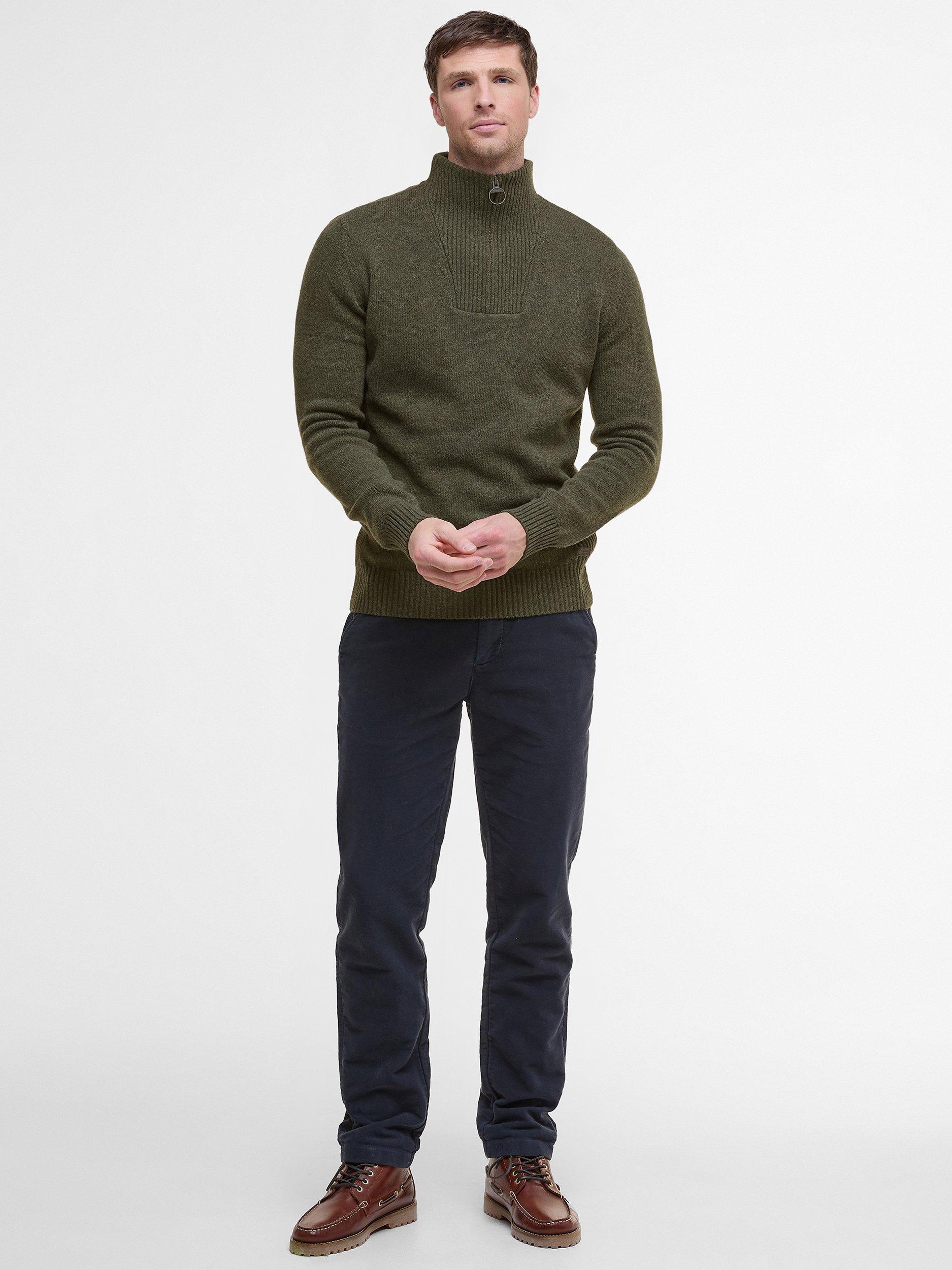 Product image 3 of 9, which shows Barbour Zip-Neck Funnel Neck Wool Jumper, Seaweed, S