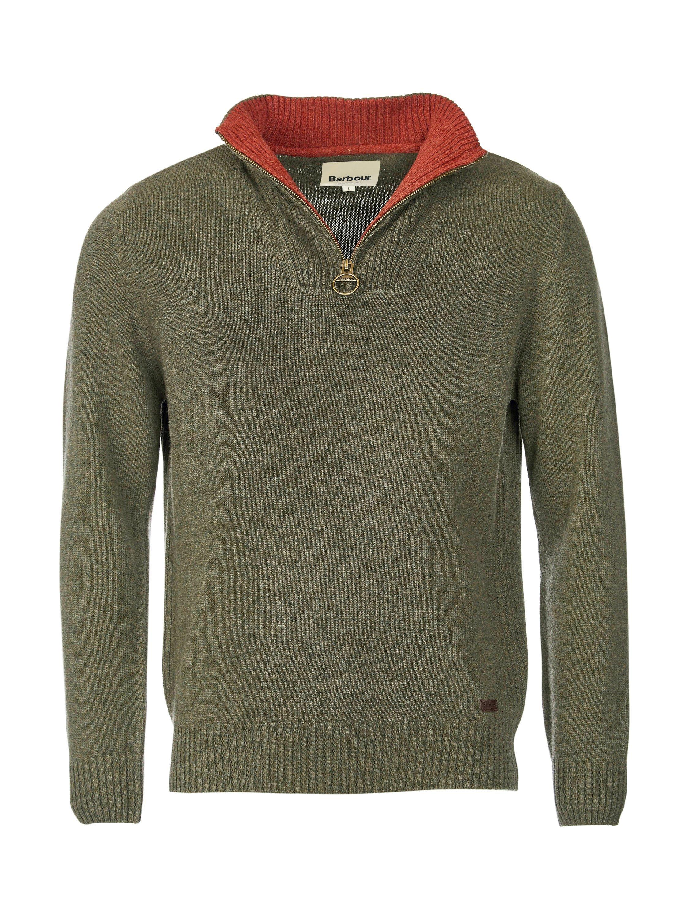 Product image 4 of 9, which shows Barbour Zip-Neck Funnel Neck Wool Jumper, Seaweed, S