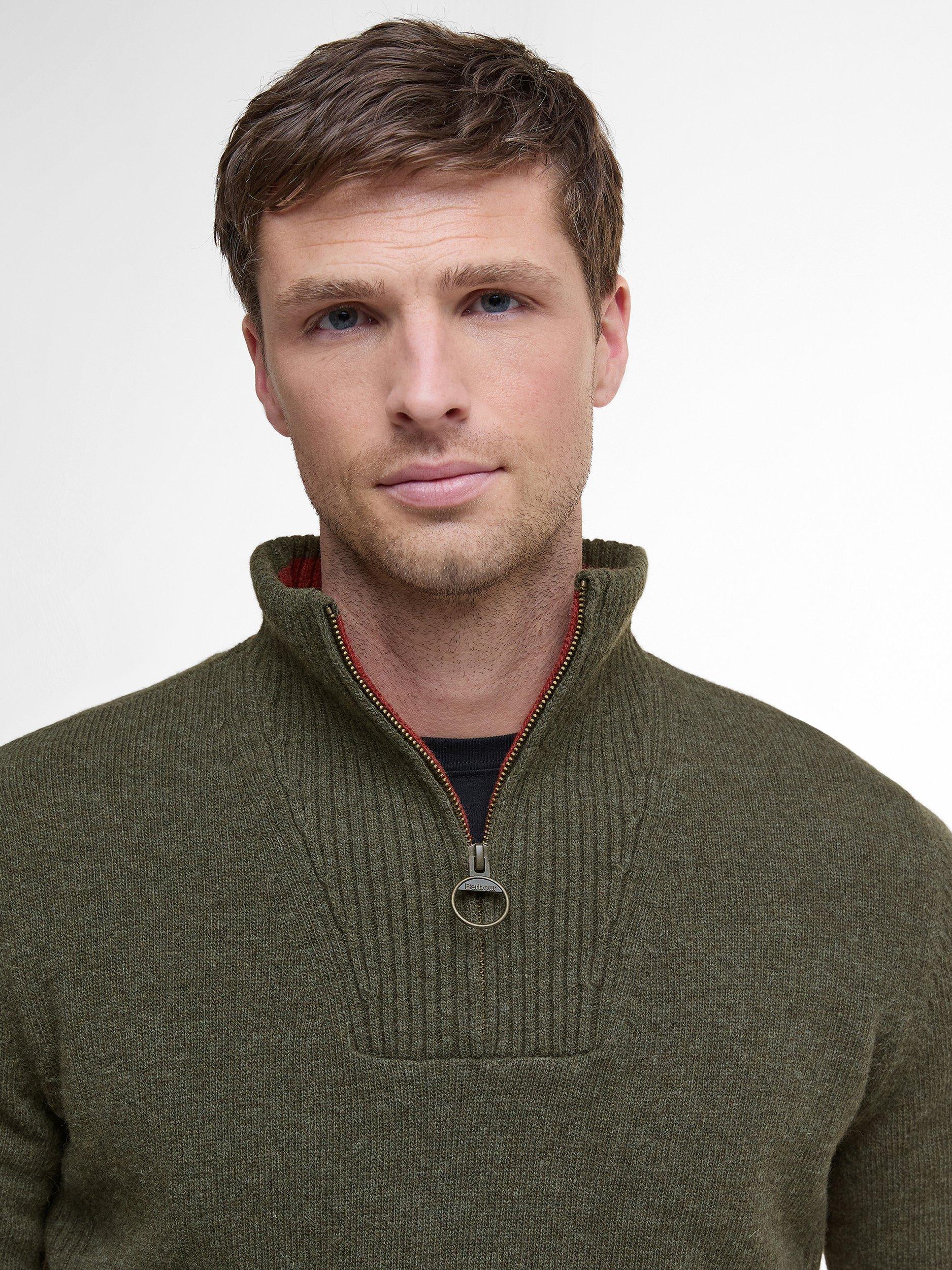 Product image 5 of 9, which shows Barbour Zip-Neck Funnel Neck Wool Jumper, Seaweed, S