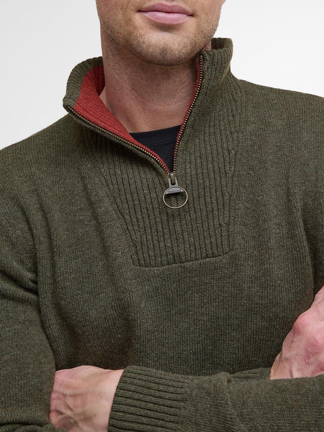 Product image 6 of 9, which shows Barbour Zip-Neck Funnel Neck Wool Jumper, Seaweed, S