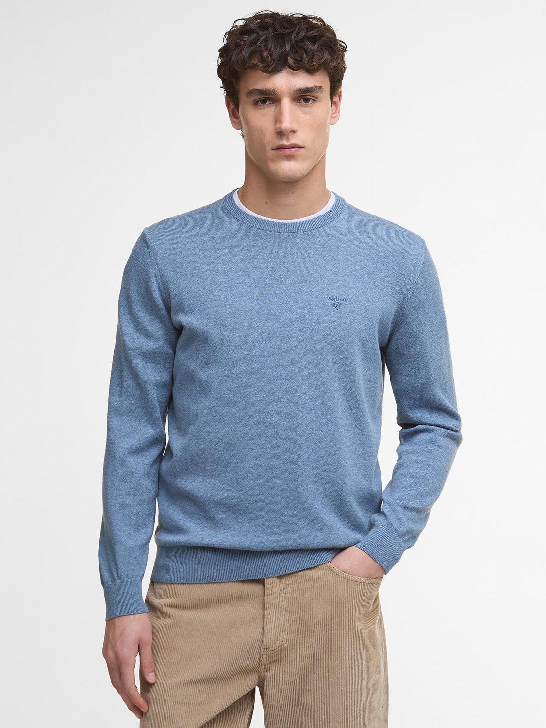 Product image 1 of 5, which shows Barbour Pima Cotton Crew Neck Jumper, Bluestone, XXL