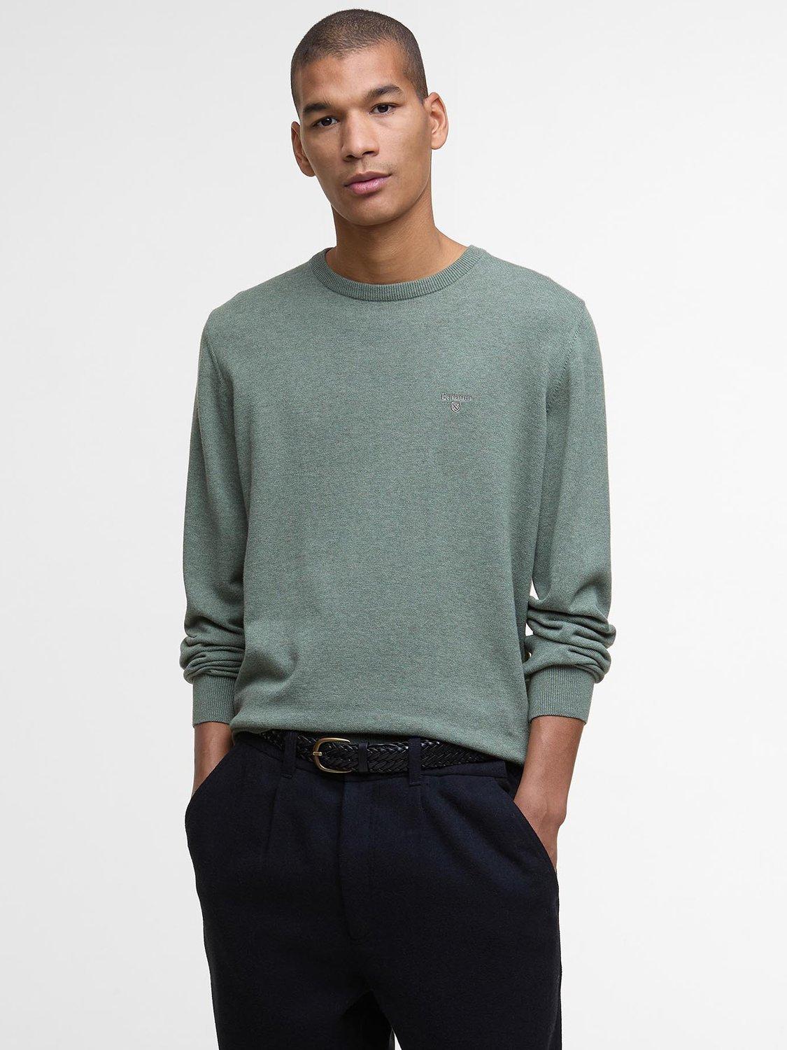 Product image 1 of 5, which shows Barbour Pima Cotton Crew Neck Jumper, Thyme, S