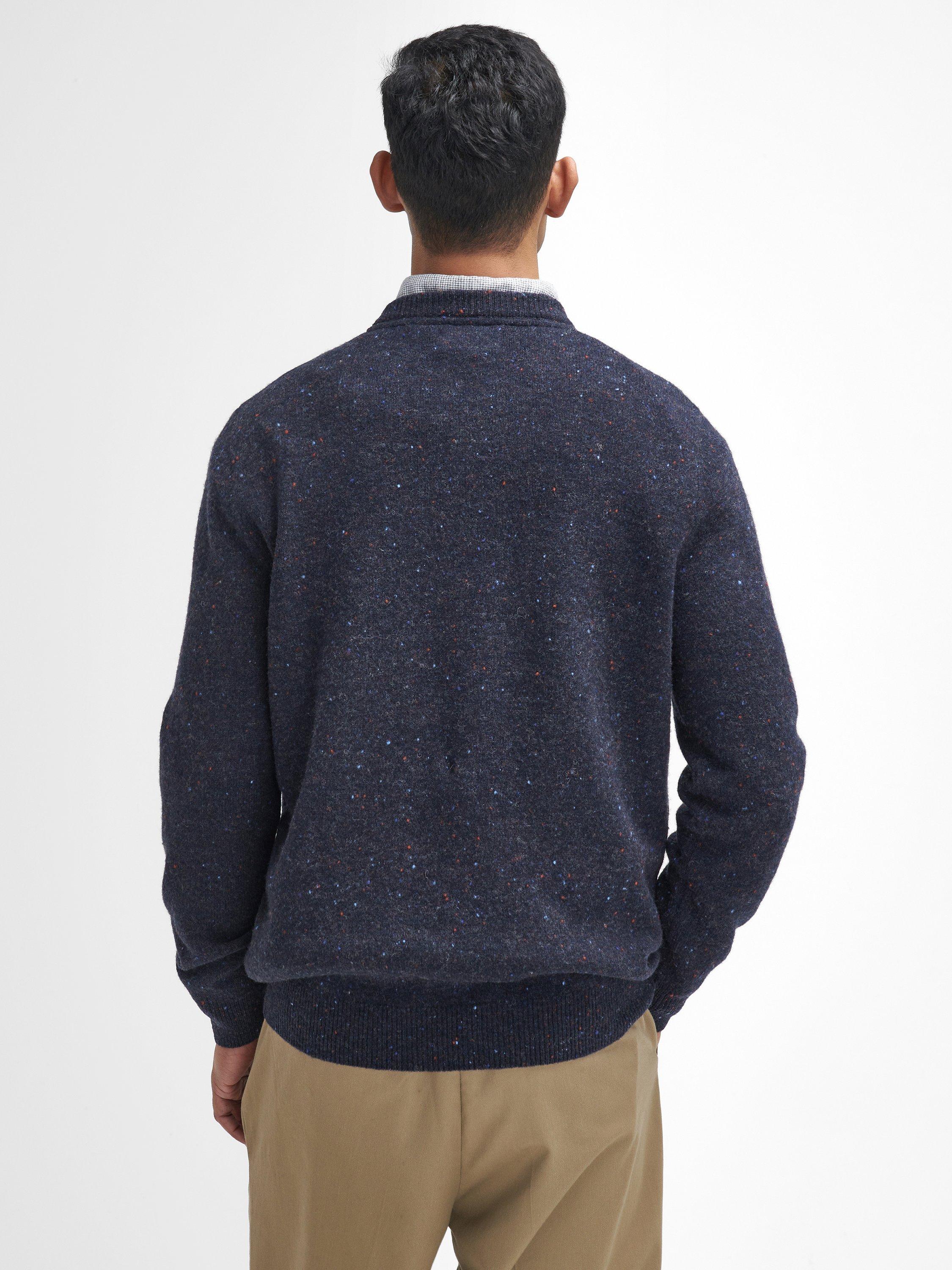 Product image 2 of 6, which shows Barbour Tainsbury Wool Tweed Fleck Crew Neck Jumper, Navy, S