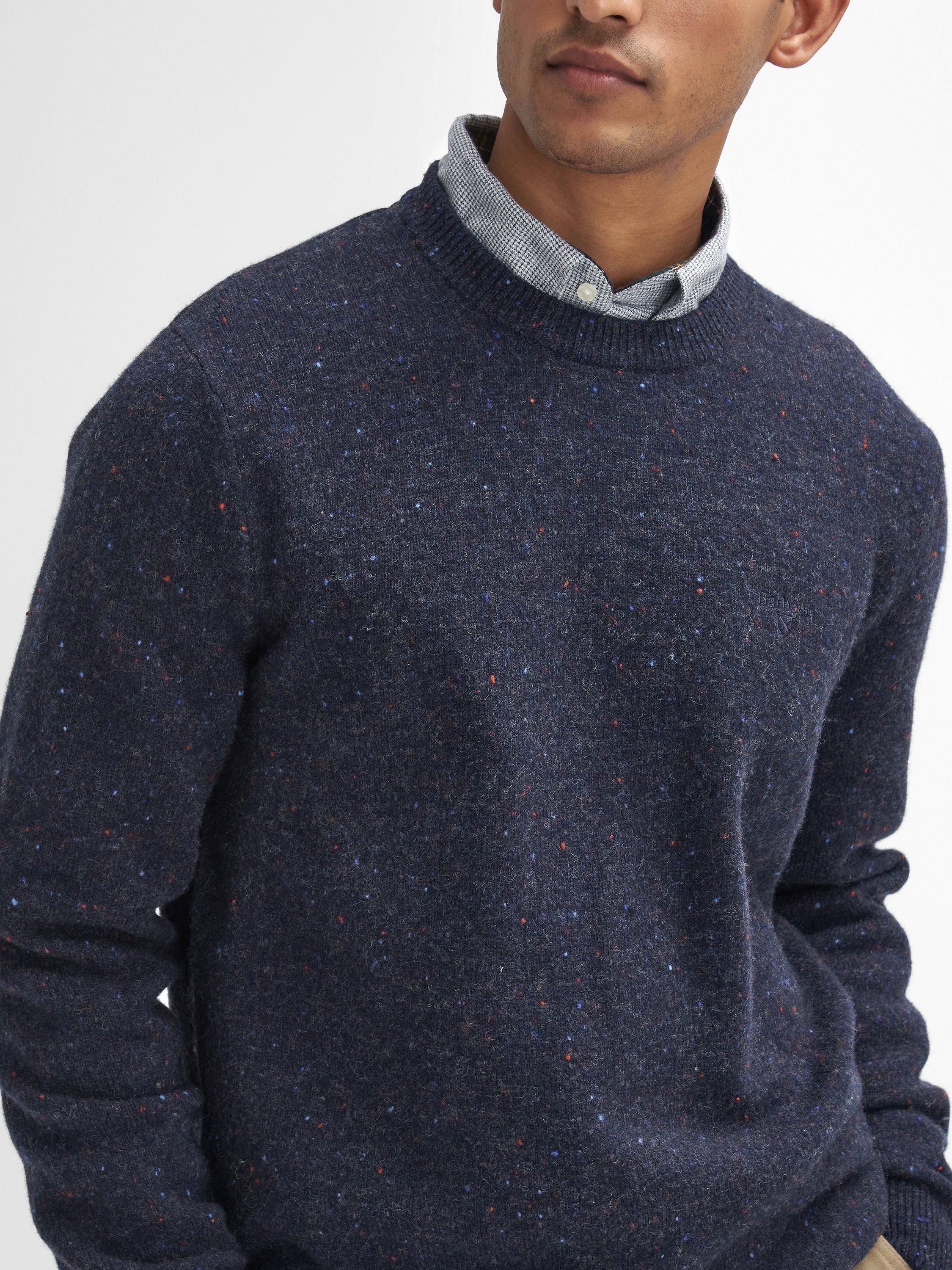 Product image 3 of 6, which shows Barbour Tainsbury Wool Tweed Fleck Crew Neck Jumper, Navy, S