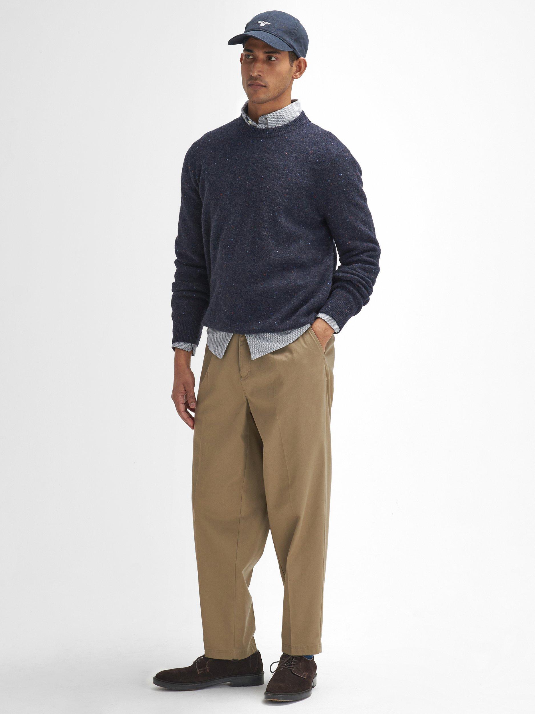Product image 4 of 6, which shows Barbour Tainsbury Wool Tweed Fleck Crew Neck Jumper, Navy, S