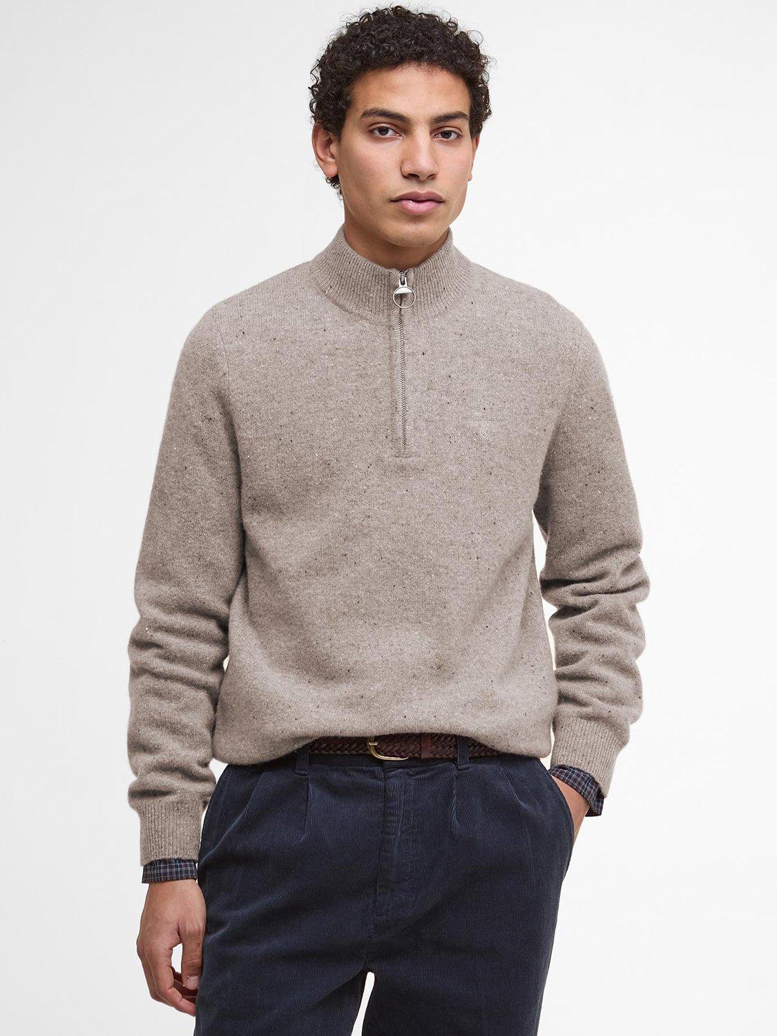Product image 1 of 6, which shows Barbour Tainsbury Half Zip Wool Jumper, Stone, XXL