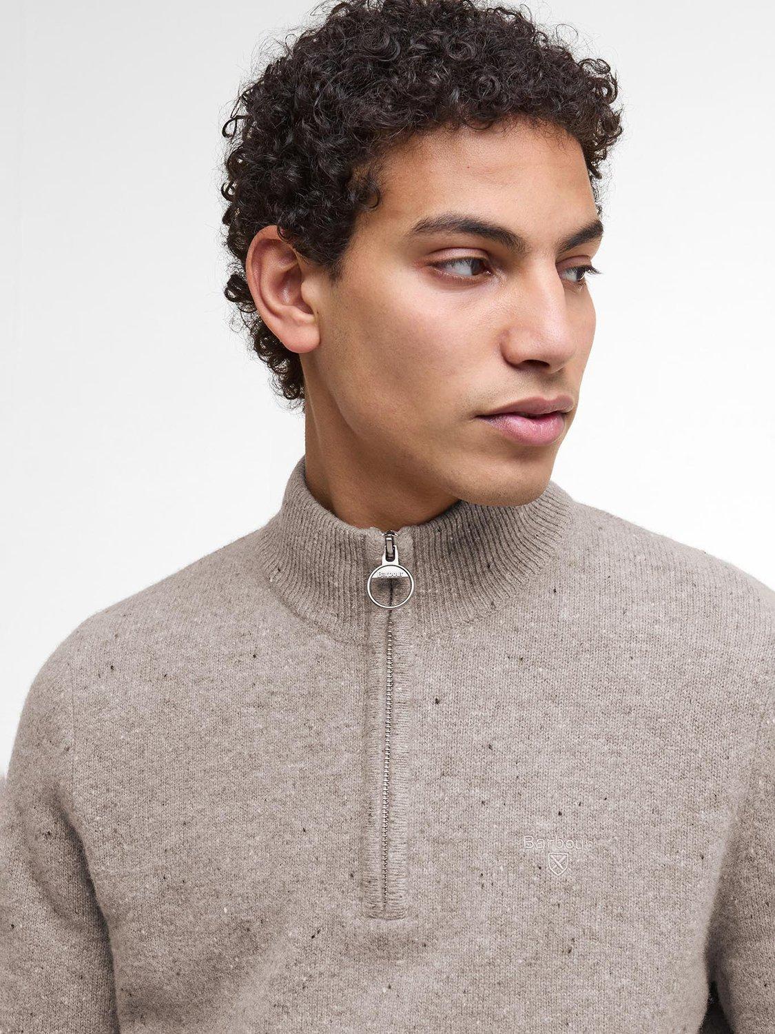 Product image 3 of 6, which shows Barbour Tainsbury Half Zip Wool Jumper, Stone, XXL
