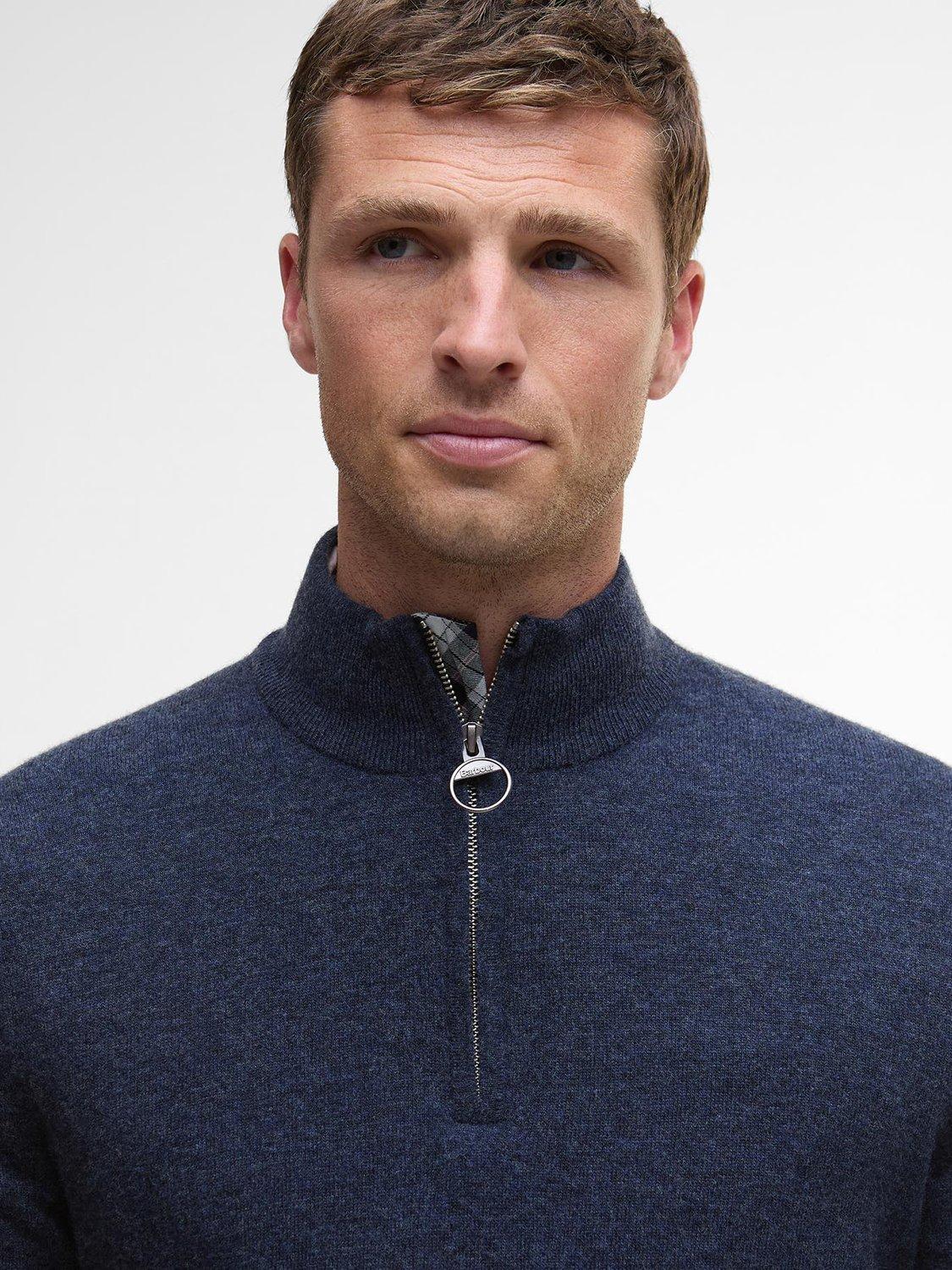 Product image 5 of 6, which shows Barbour Waterbury Half Zip Wool Cashmere Blend Jumper, Navy, S