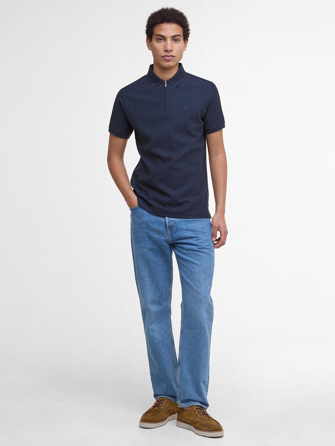 Product image 3 of 6, which shows Barbour Backfield Tailored Short-Sleeved Polo Shirt, Navy, L