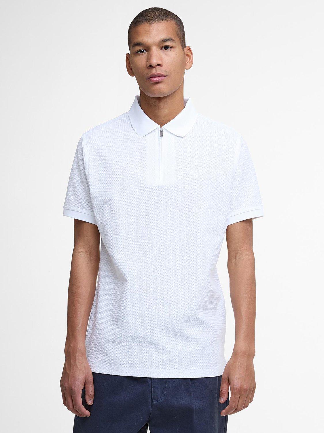Product image 1 of 6, which shows Barbour Backfield Tailored Short-Sleeved Polo Shirt, White, S