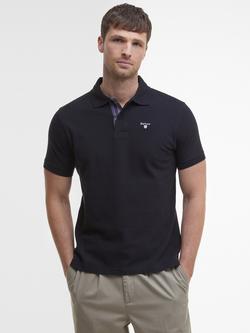 Barbour Cotton Regular Fit Tartan Trim Pique Polo Shirt, Black/Modern, Black/Modern