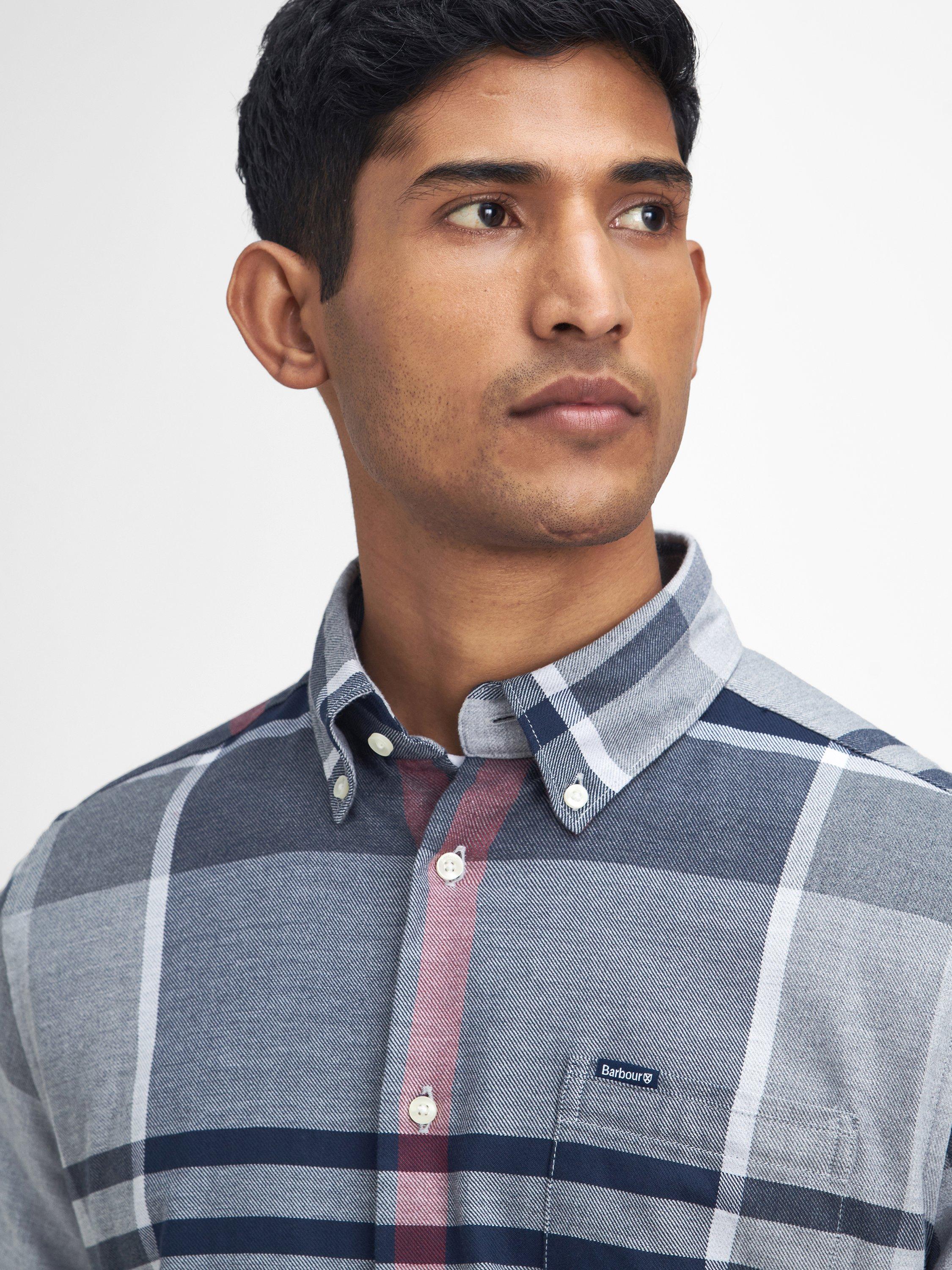 Product image 3 of 8, which shows Barbour Dunoon Cotton Regular Fit Check Shirt, Blue Granite, 5XL