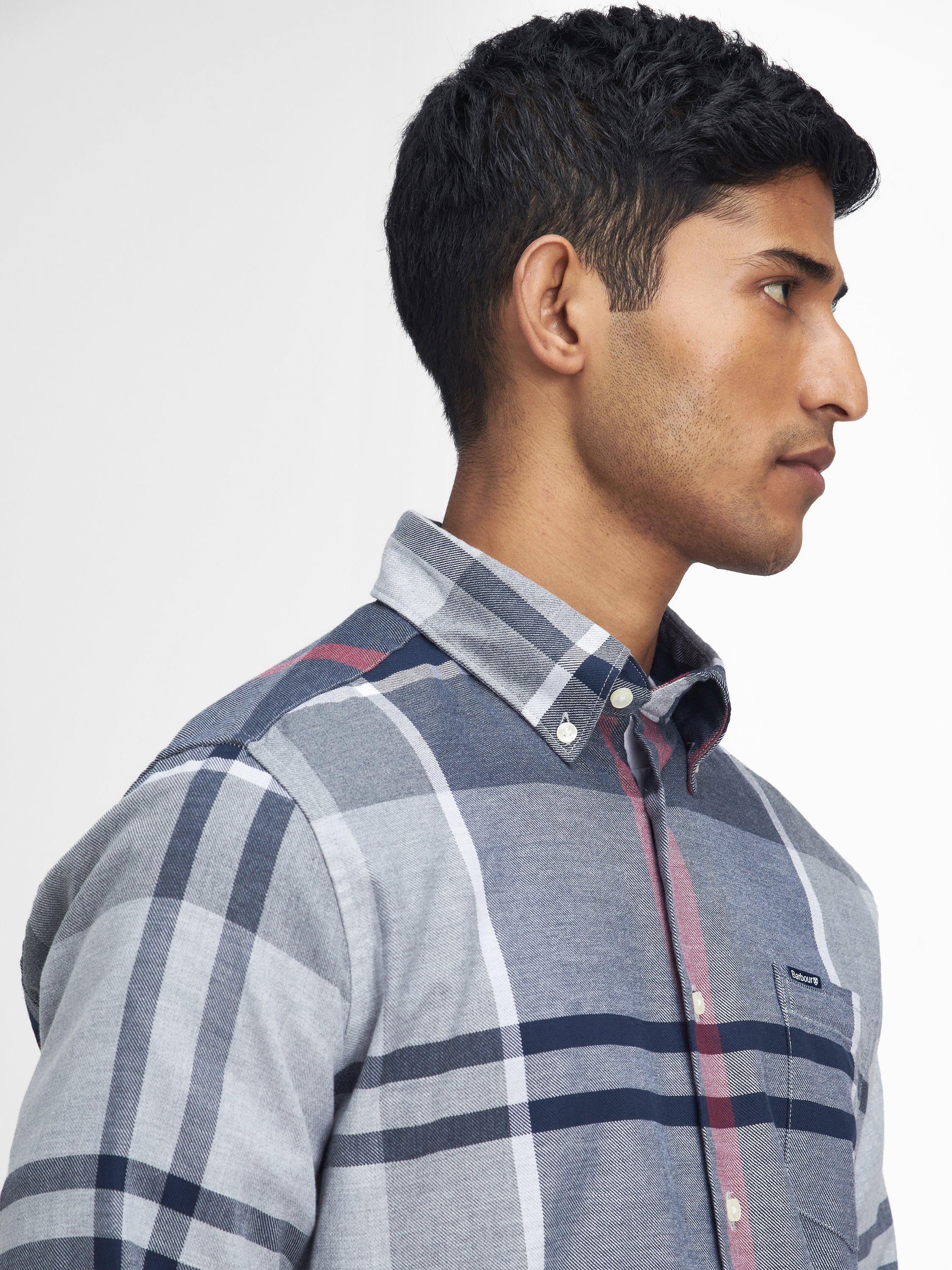 Product image 5 of 8, which shows Barbour Dunoon Cotton Regular Fit Check Shirt, Blue Granite, 5XL