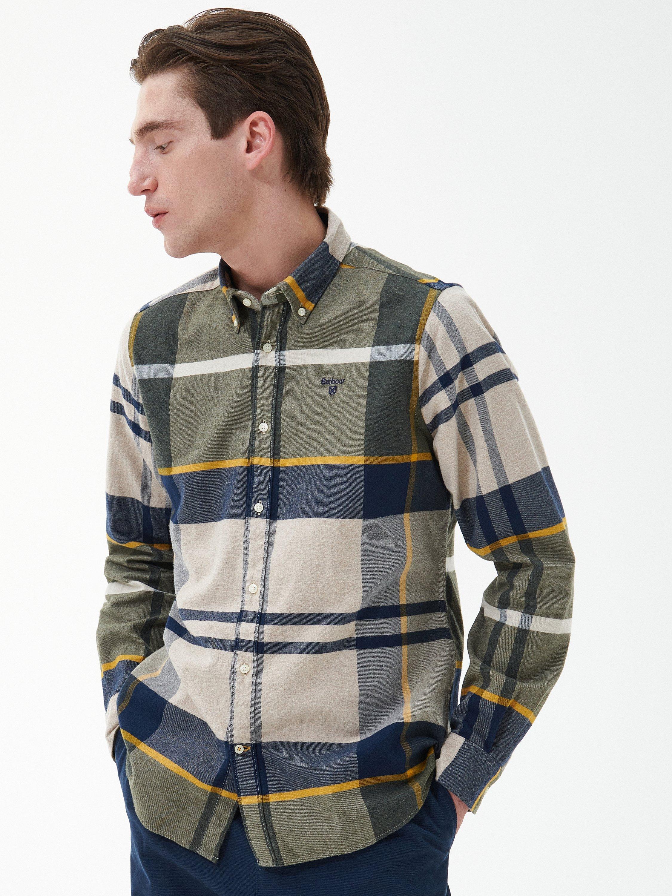 Product image 1 of 9, which shows Barbour Cotton Regular Fit Tartan Check Shirt, Forest Mist, 5XL