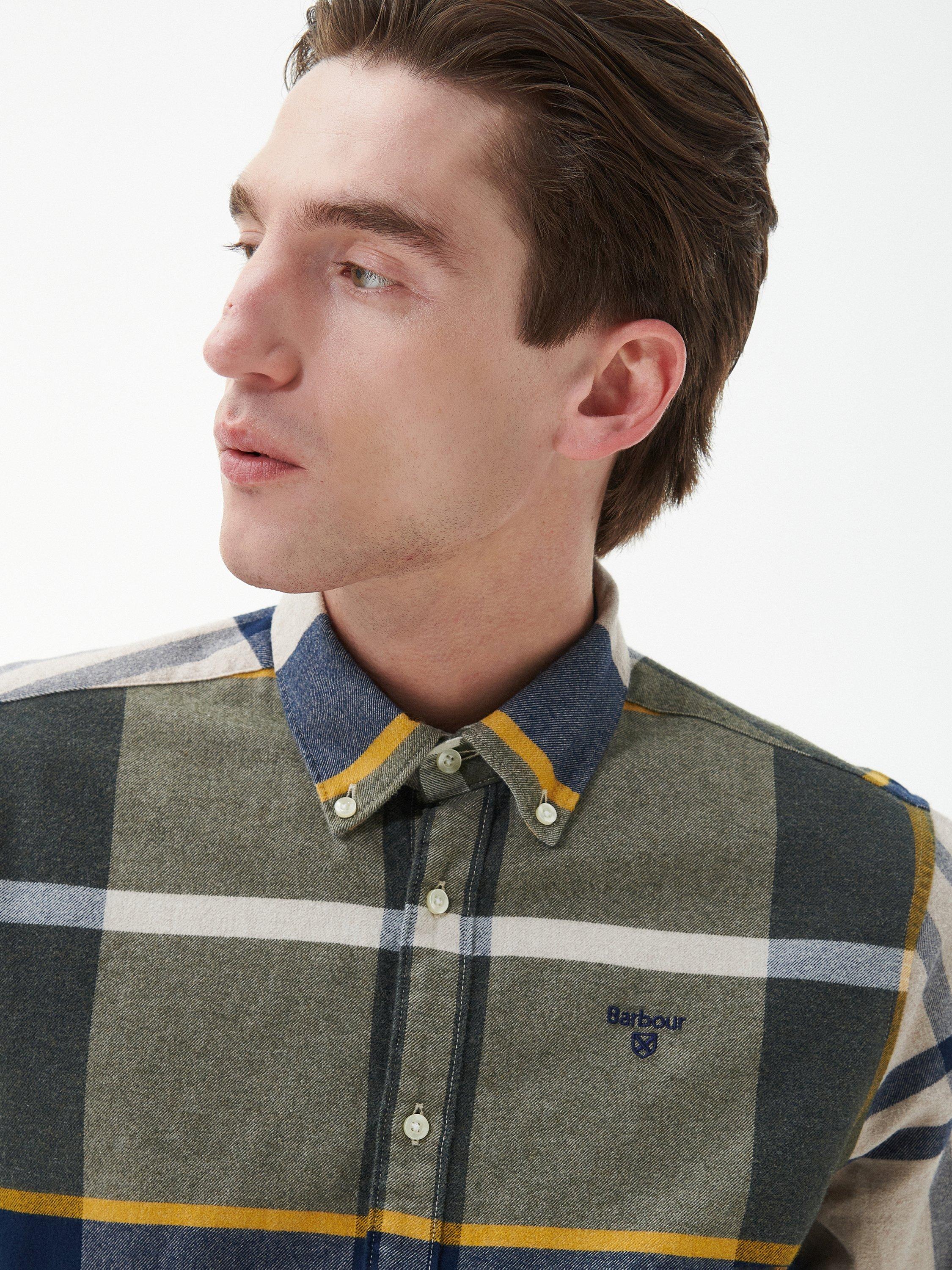 Product image 5 of 9, which shows Barbour Cotton Regular Fit Tartan Check Shirt, Forest Mist, 5XL