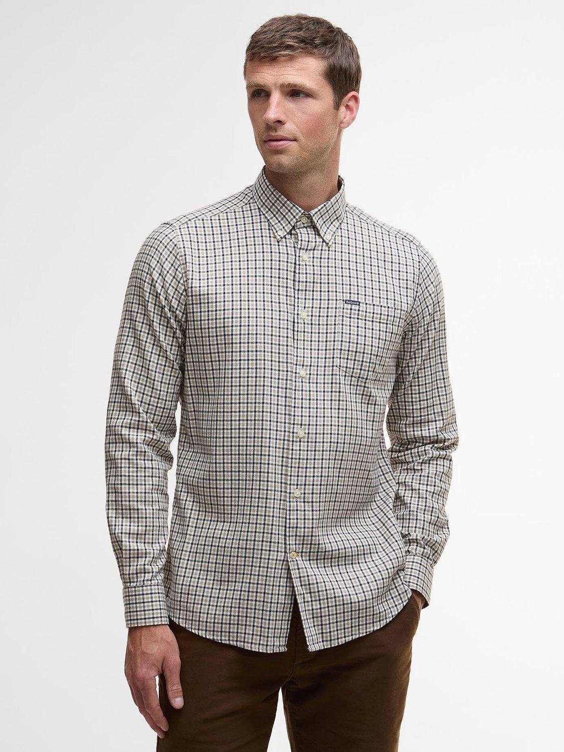 Product image 1 of 5, which shows Barbour Padshaw Cotton Regular Fit Check Shirt, Washed Stone, XXXL