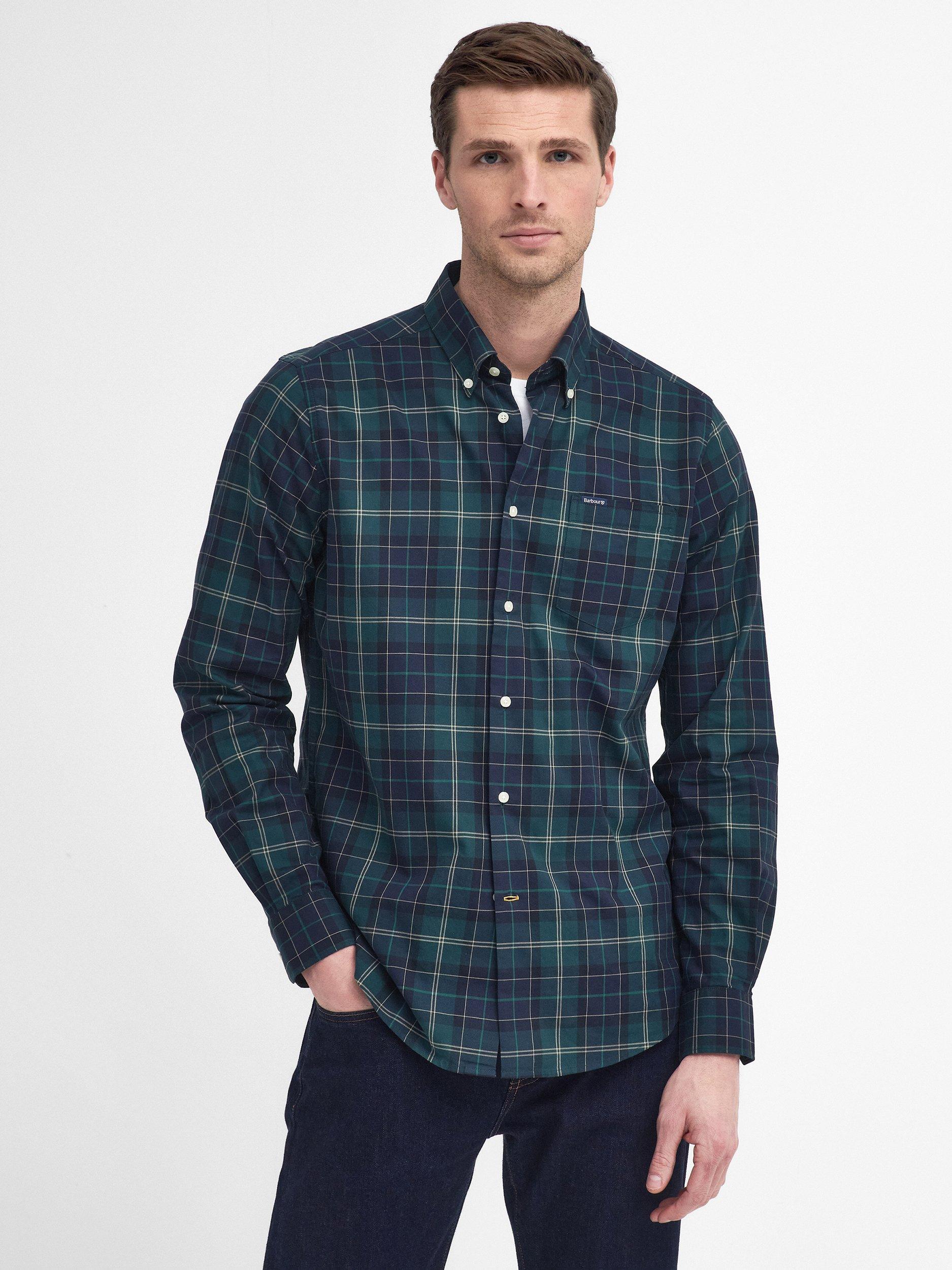 Barbour Wetheram Cotton Tailored Fit Tartan Shirt, Green Loch