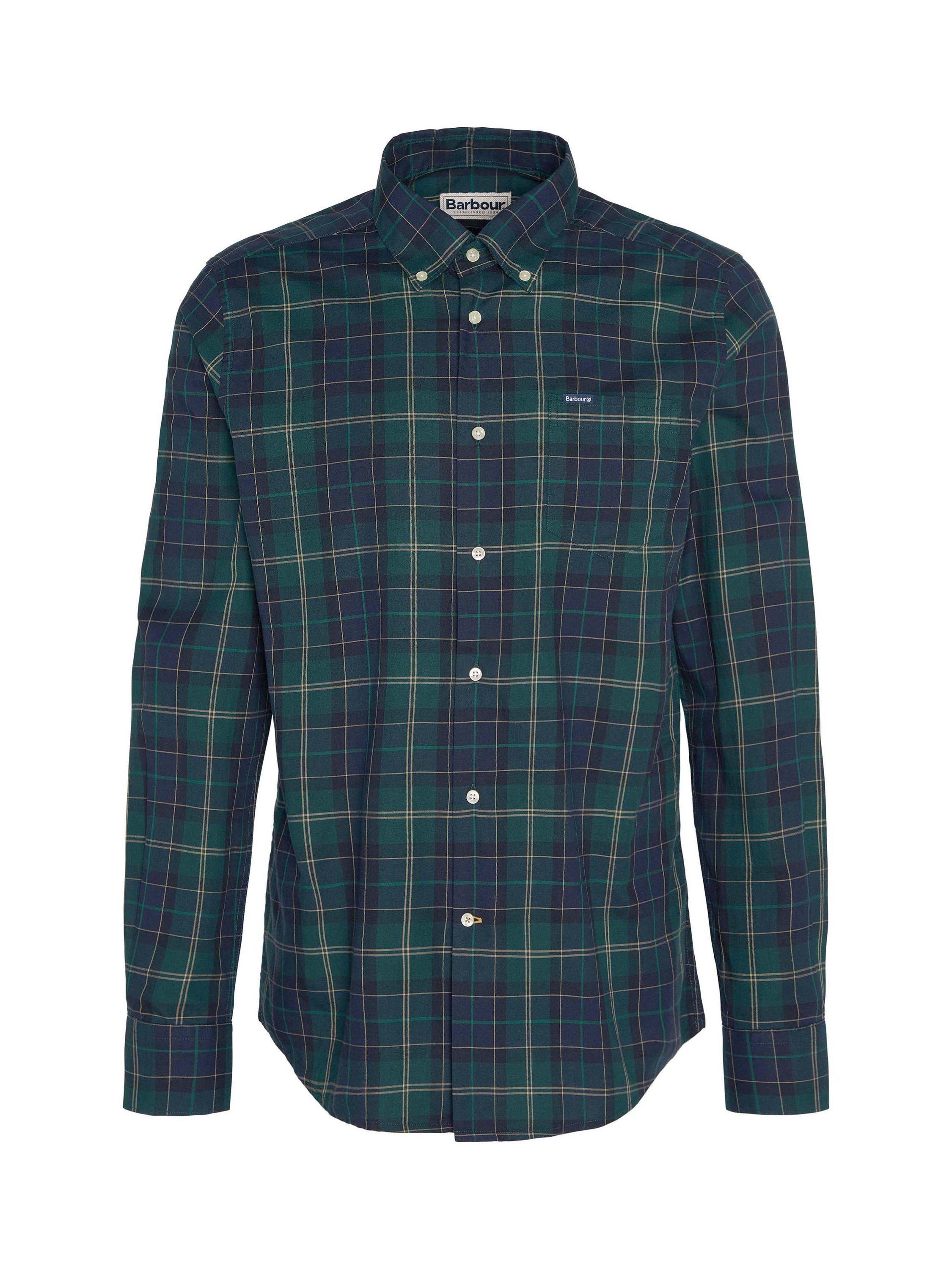Barbour Wetheram Cotton Tailored Fit Tartan Shirt, Green Loch