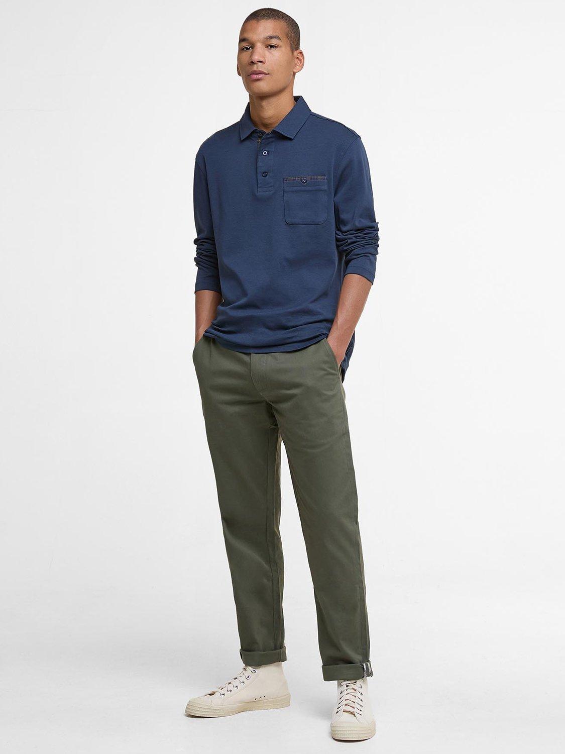 Product image 1 of 6, which shows Barbour Sueded Sateen Tailored Trousers, Olive, 28R